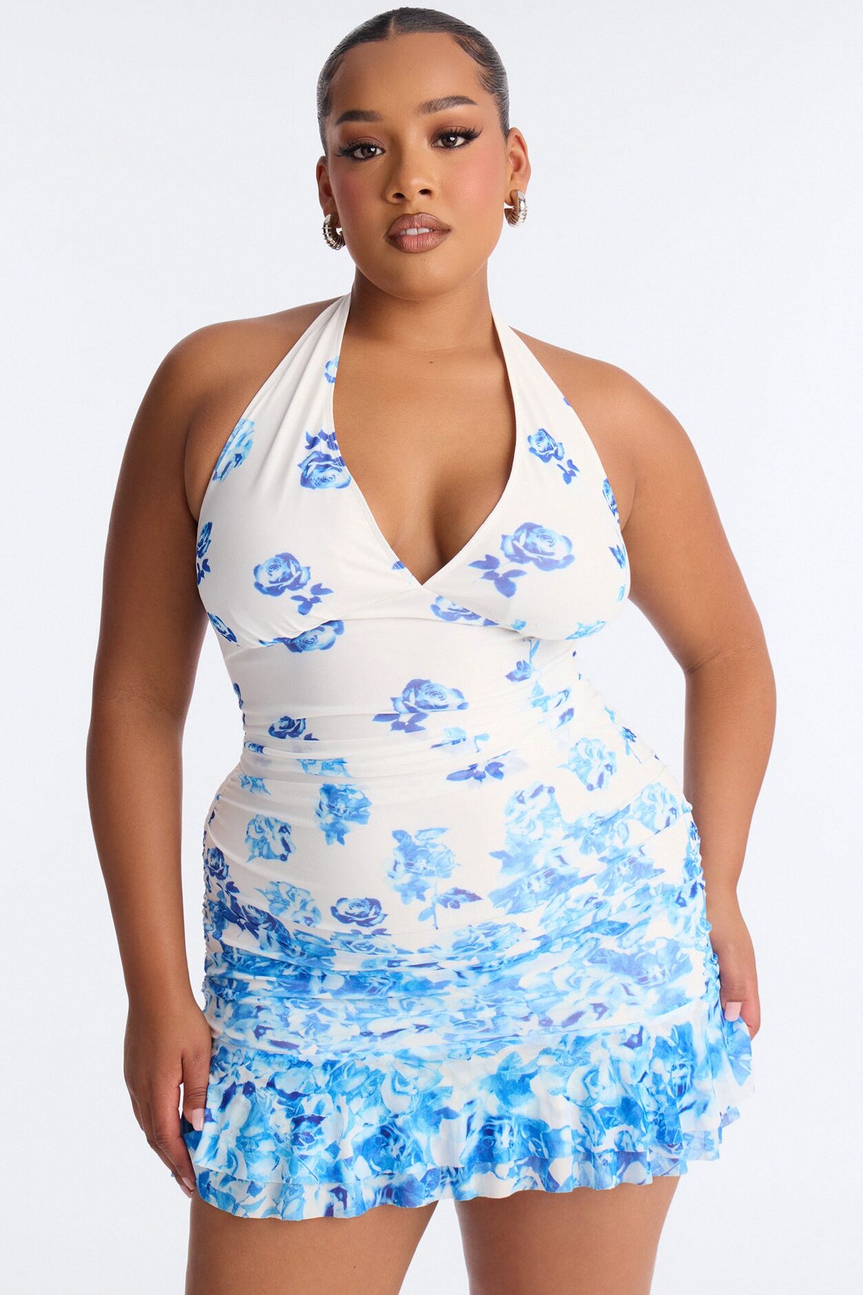 Carmine Floral Micro Mini Dress - Blue/combo