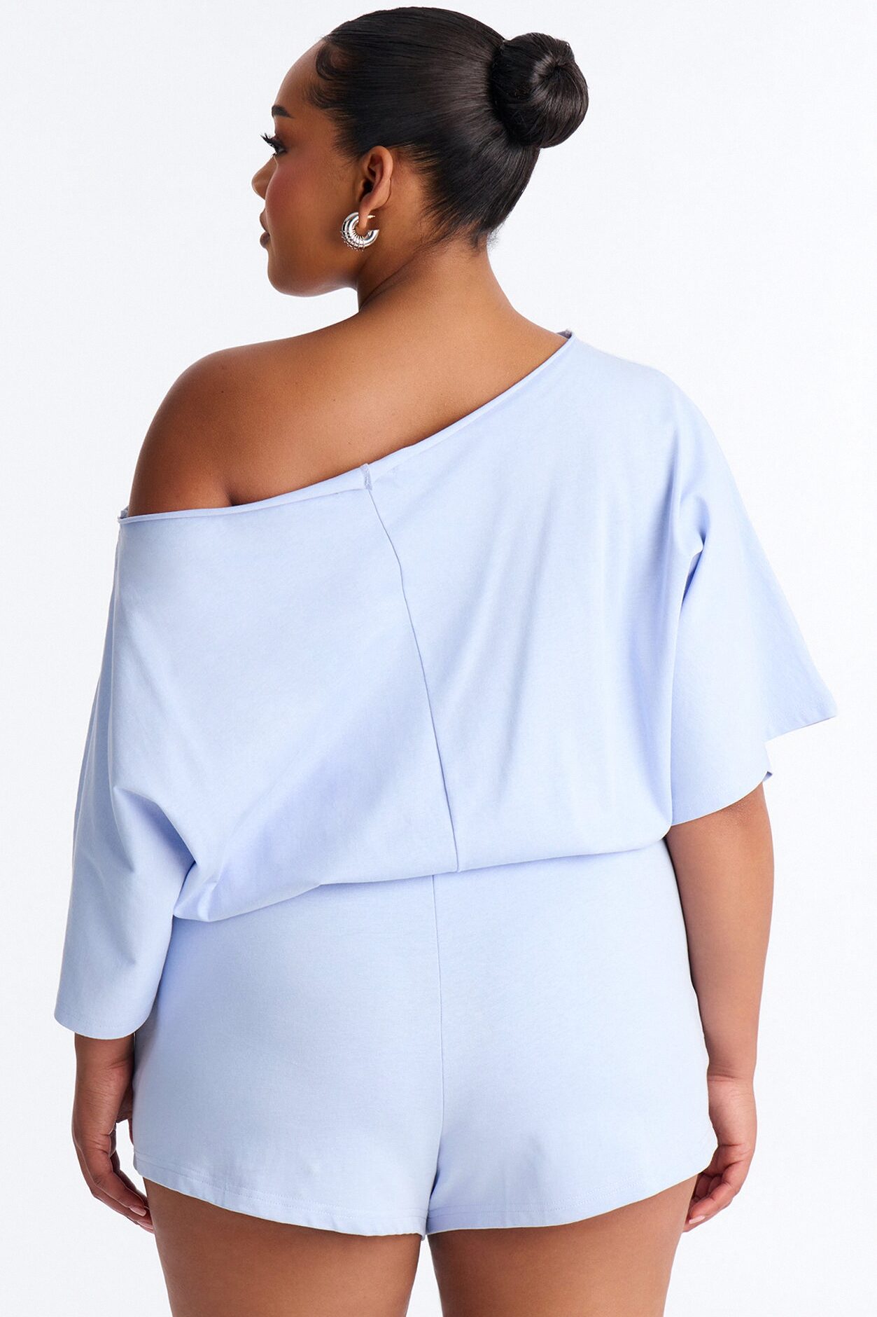 Sunday Dream Cotton Off Shoulder Romper - Dusty Blue