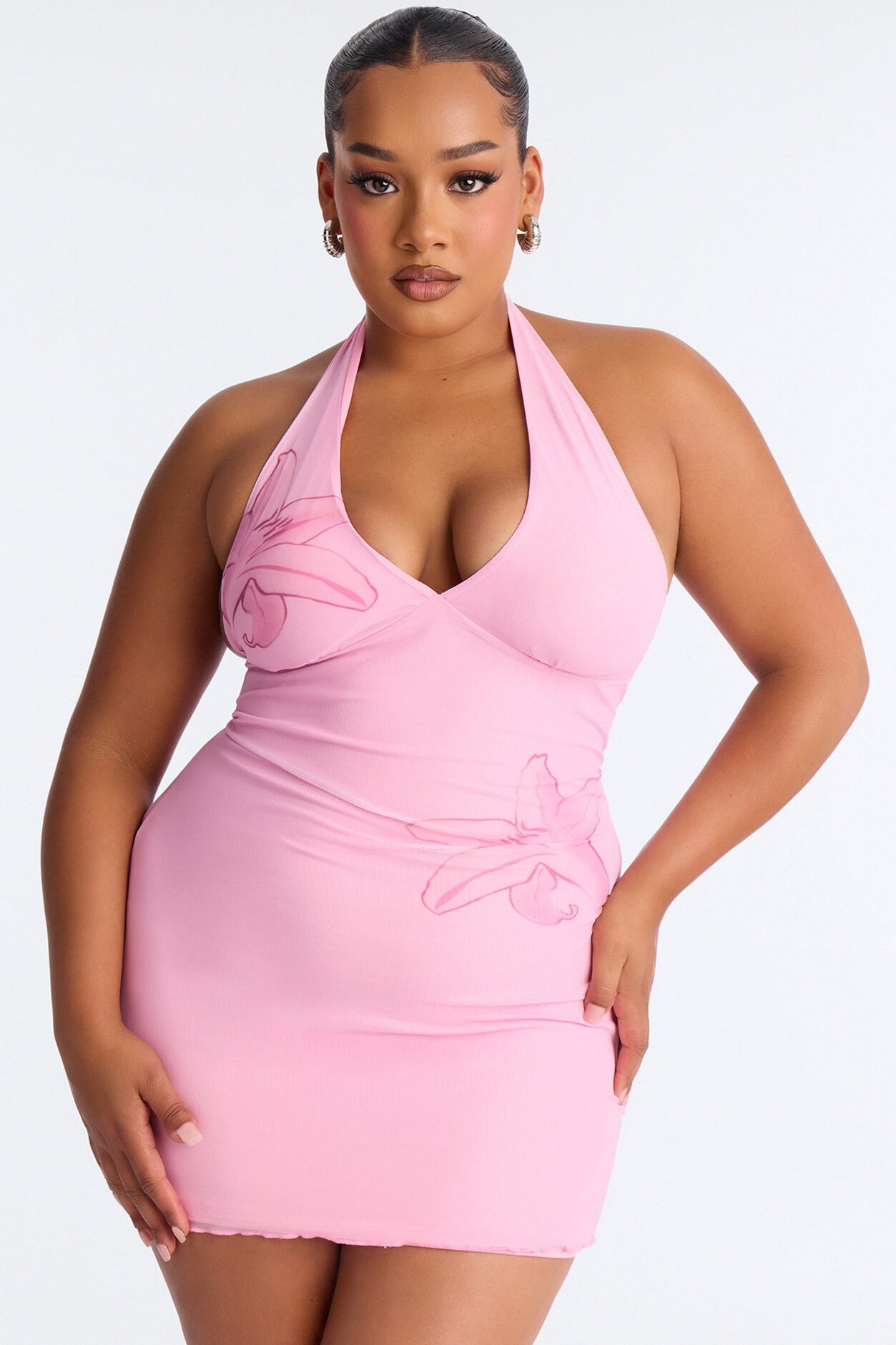 Let's Get Beachy Halter Mesh Mini Dress - Pink/combo