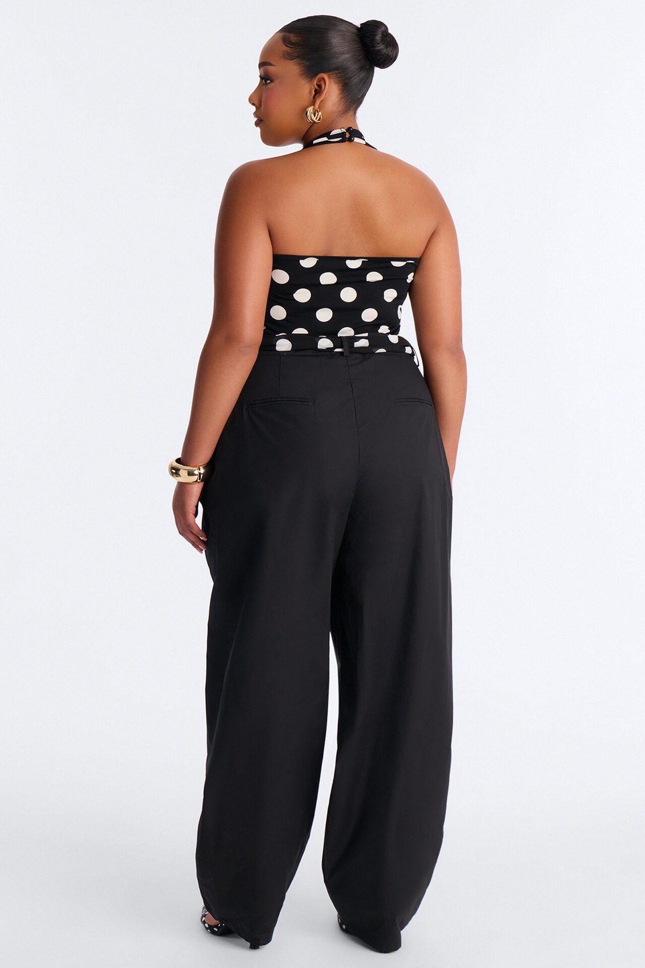 Cleo Polka Dot Belted Barrel Pant Set - Black/combo