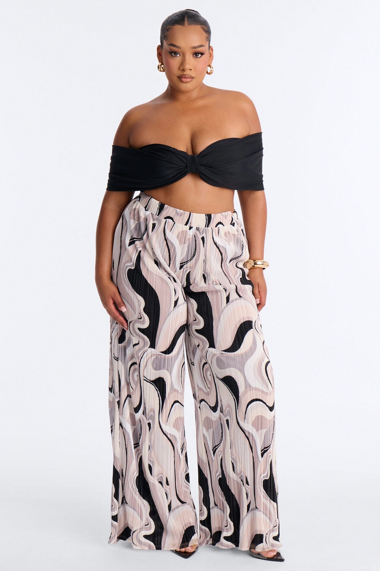 Pure Bliss Printed Plisse Pant - Grey/combo