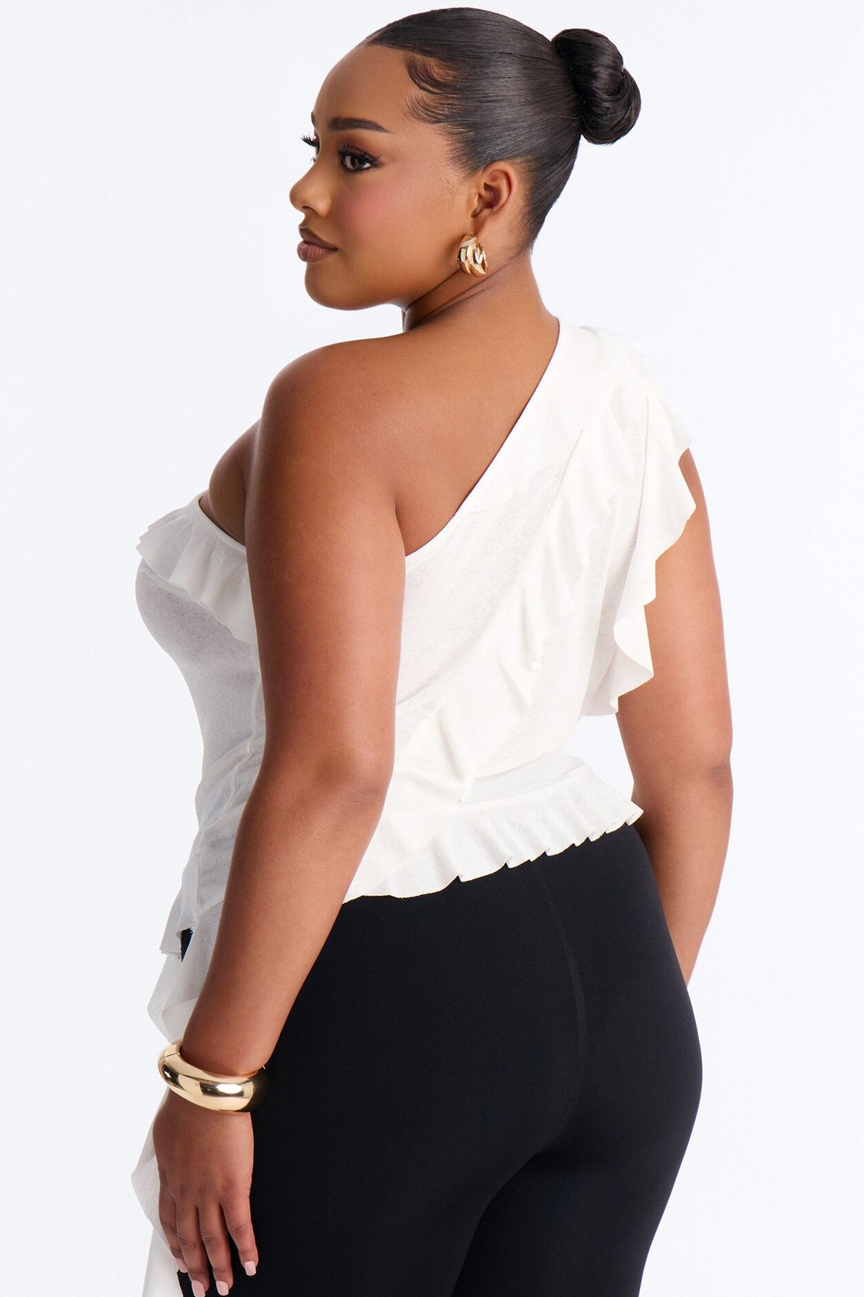 Sicily Ruffle One Shoulder Textured Top - White