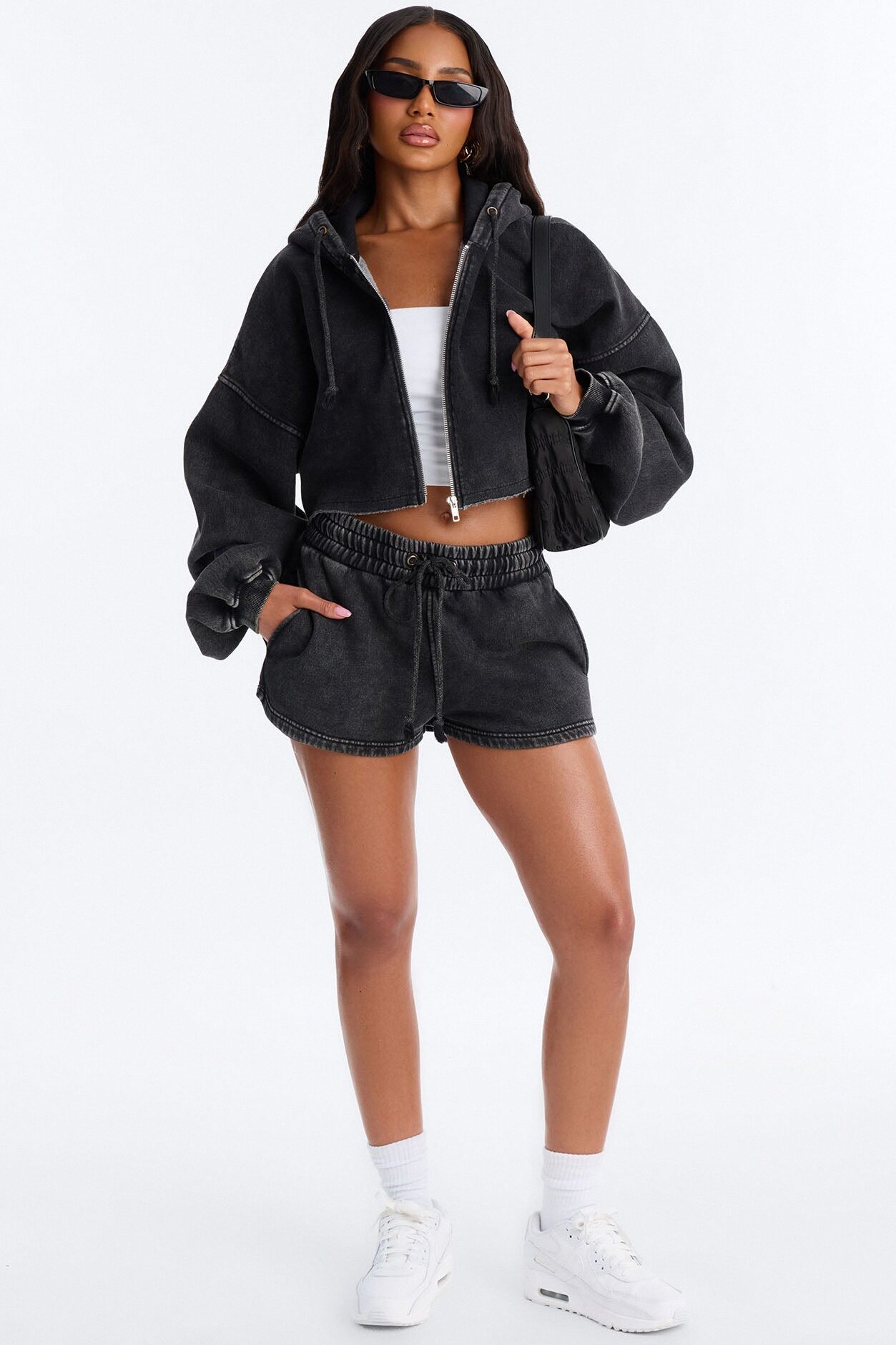 On The Go Washed Short Set - Charcoal