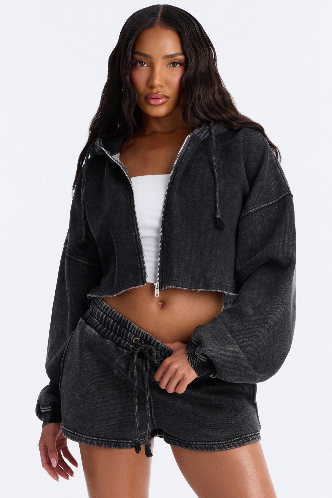 On The Go Washed Short Set - Charcoal
