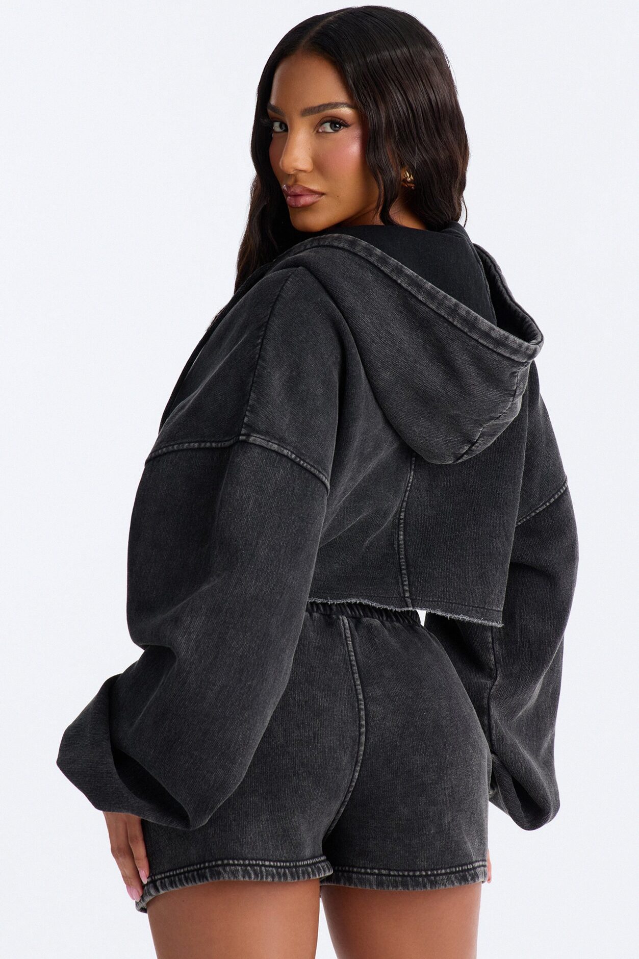 On The Go Washed Short Set - Charcoal