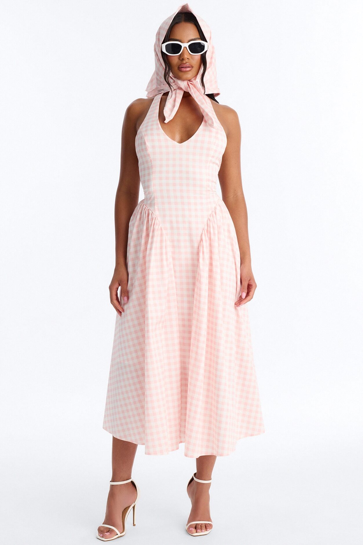 Mara Corset Gingham Midi Dress - Pink/combo