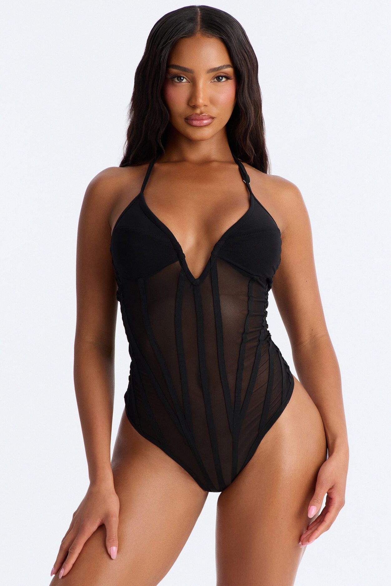 Take Me There Mesh Halter Bodysuit - Black