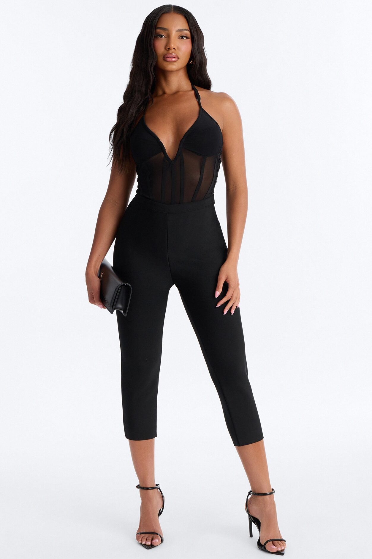 Take Me There Mesh Halter Bodysuit - Black