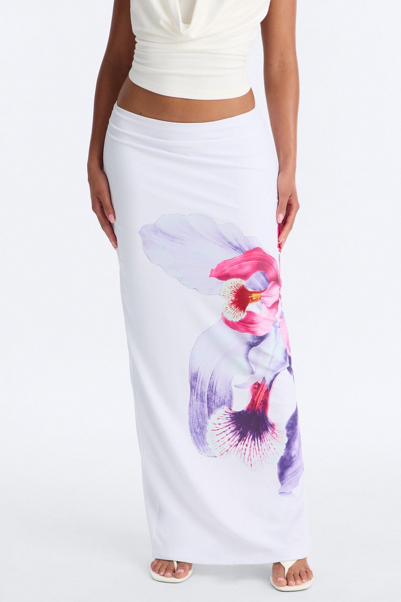 Aurielle Floral Slit Maxi Skirt - White/combo