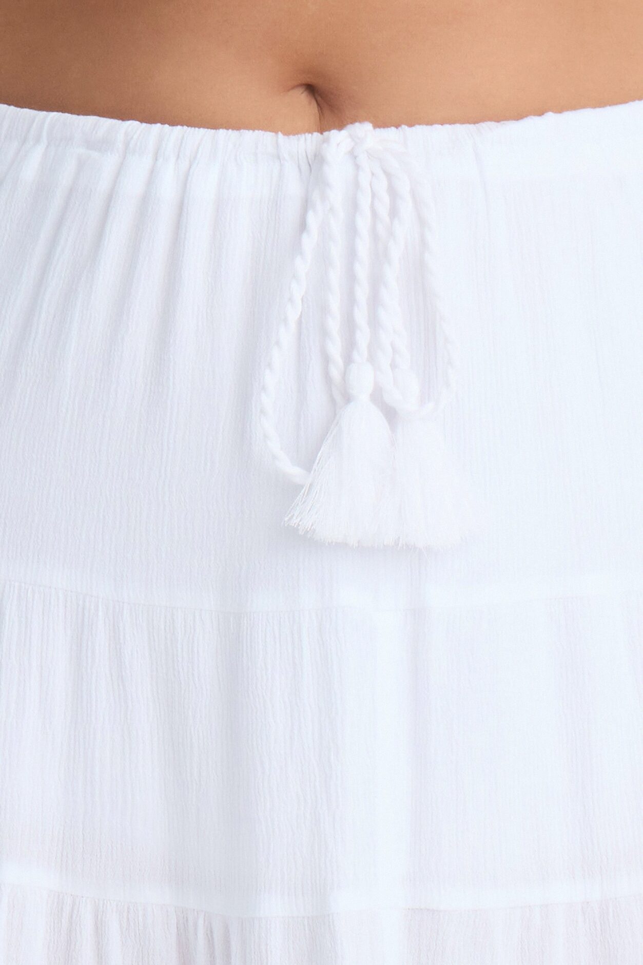 Summer Haze Tiered Rope Tie Waist Maxi Skirt - White