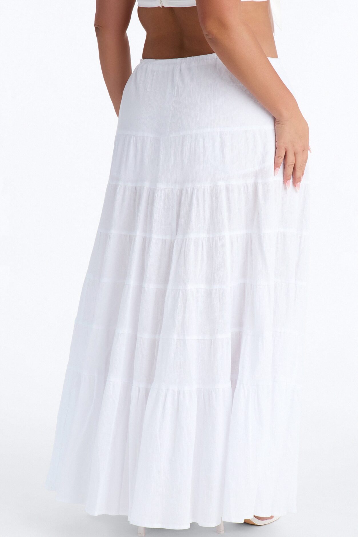 Summer Haze Tiered Rope Tie Waist Maxi Skirt - White