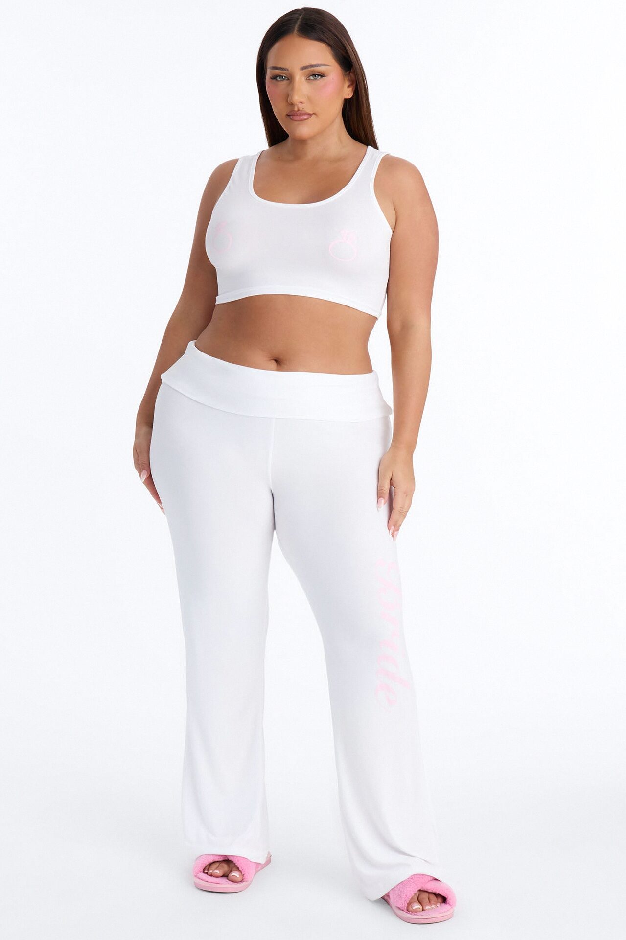 Put A Ring On It Tank & Foldover Pant PJ Set - White/Pink