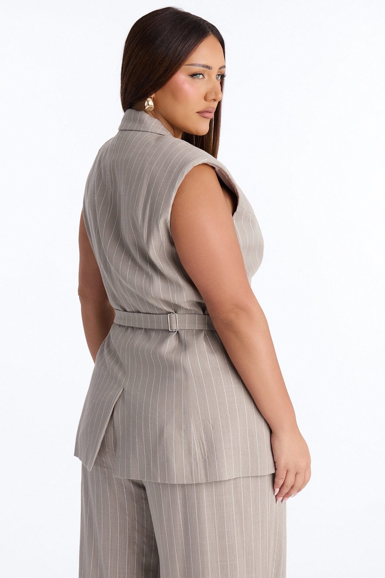 Brittany Single Breasted Linen Vest - Stone