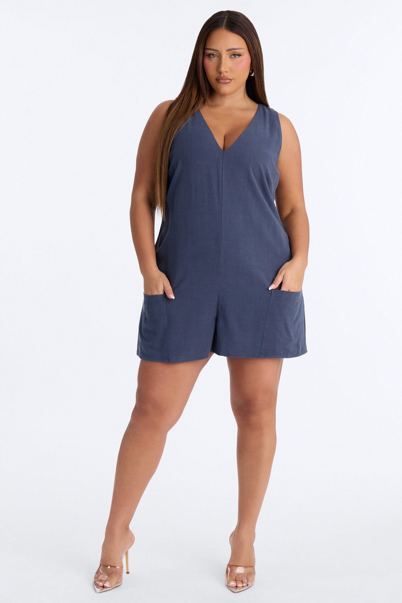 Karli Linen Sleeveless Romper - Navy