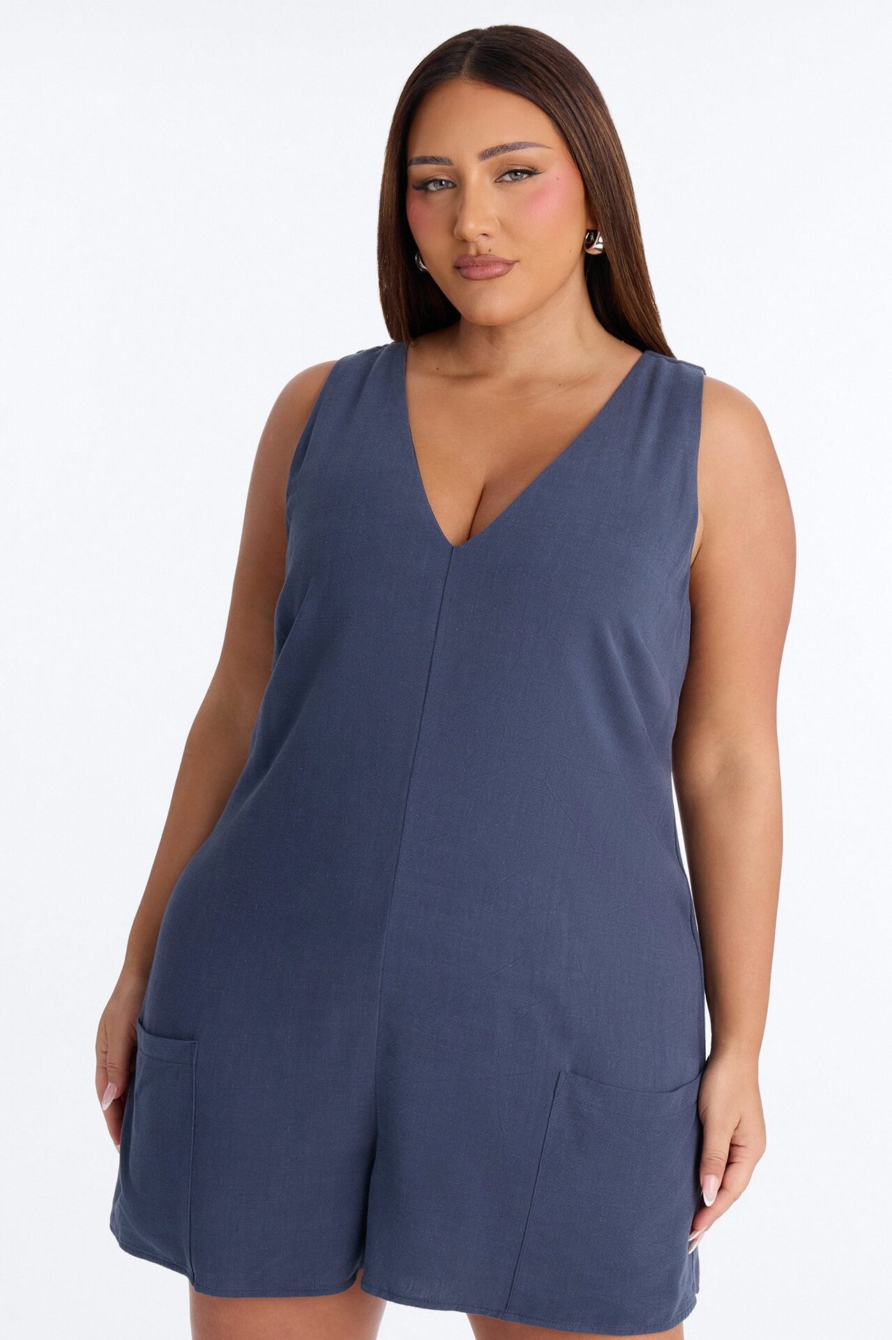 Karli Linen Sleeveless Romper - Navy