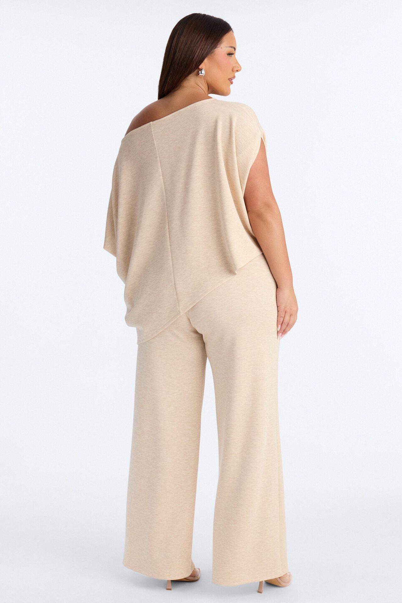 Alina One Shoulder Scuba Pant Set - Oatmeal