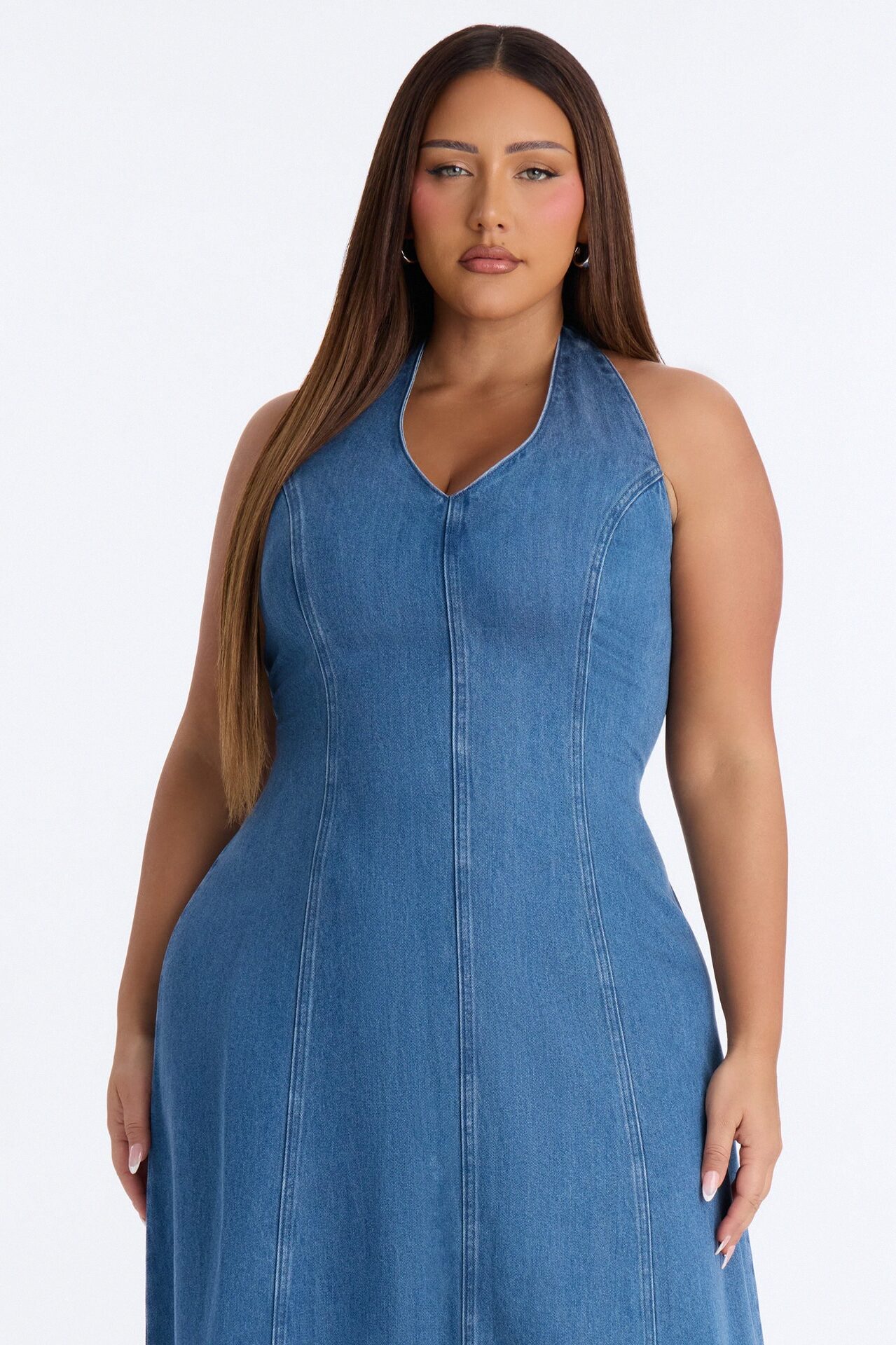 Zaira Halter Denim Maxi Dress - Medium Wash