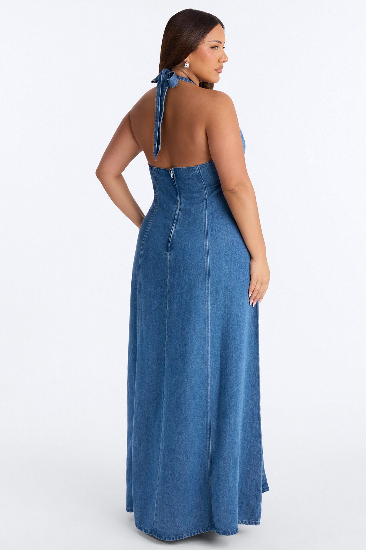 Zaira Halter Denim Maxi Dress - Medium Wash