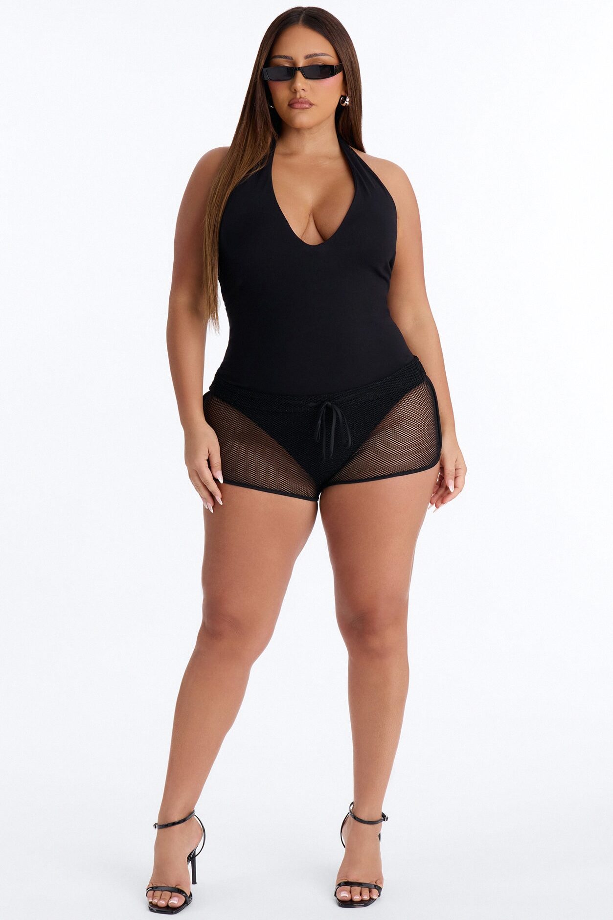 Hot Shot Shimmer Fishnet Micro Dolphin Short - Black