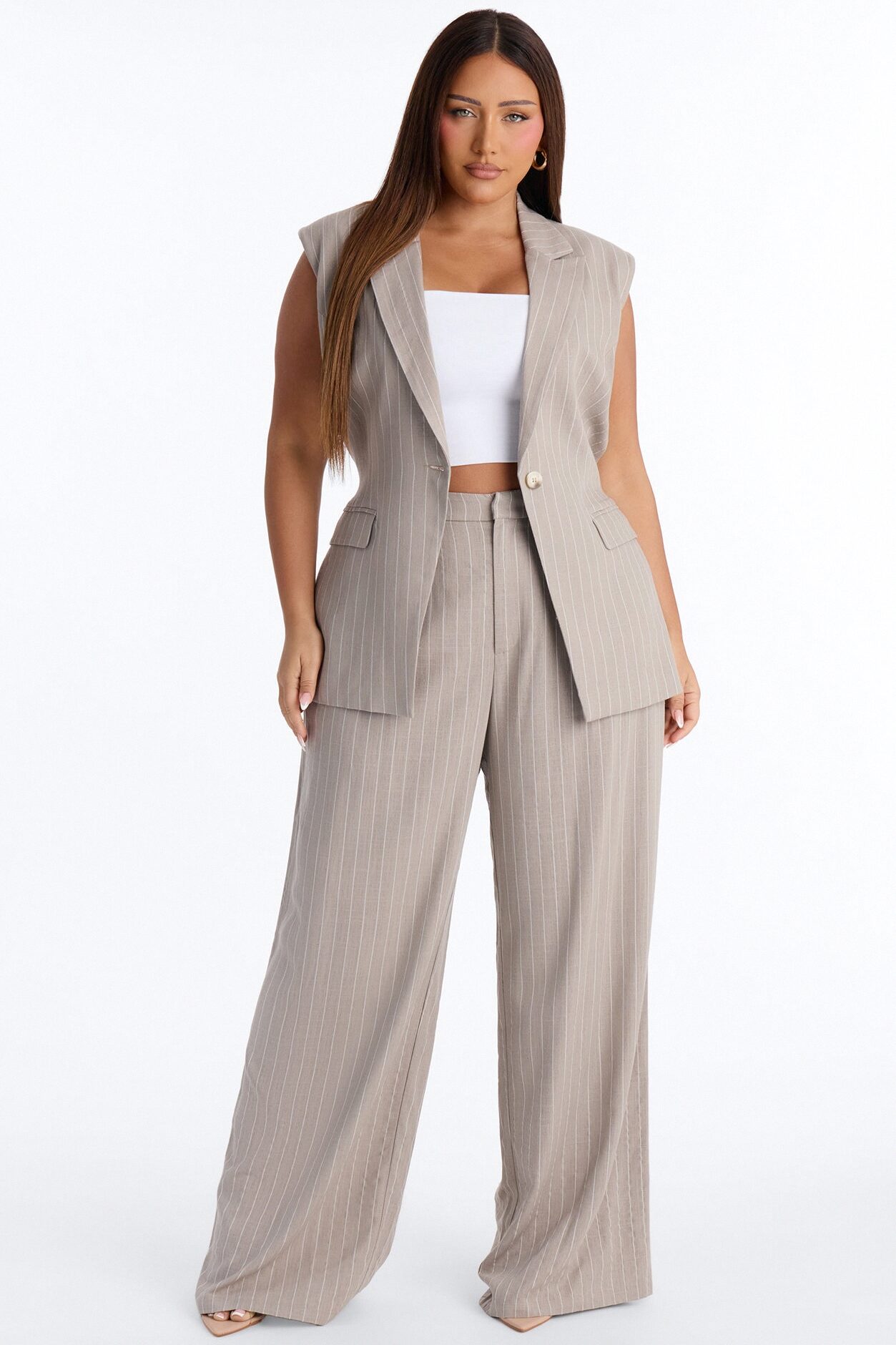 Brittany High Waisted Pleated Wide Leg Trouser - Stone