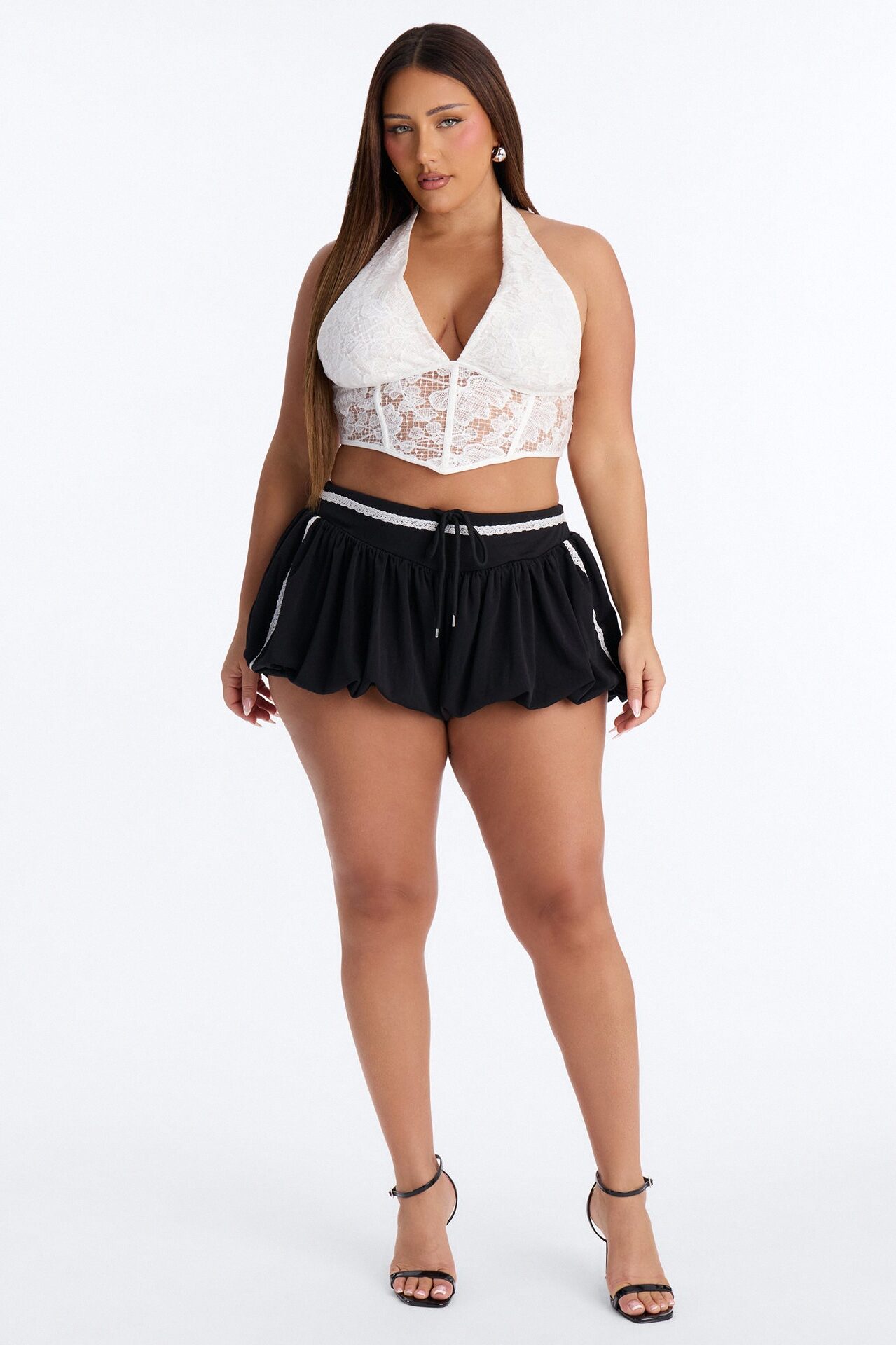 Playing Games Lace Trim Bubble Micro Short - Black/combo