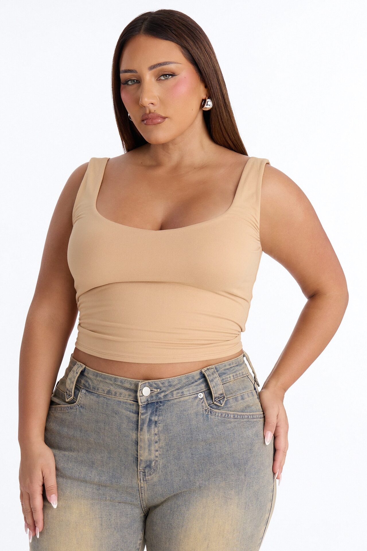 Quinn Double Lined Tank Top - Tan