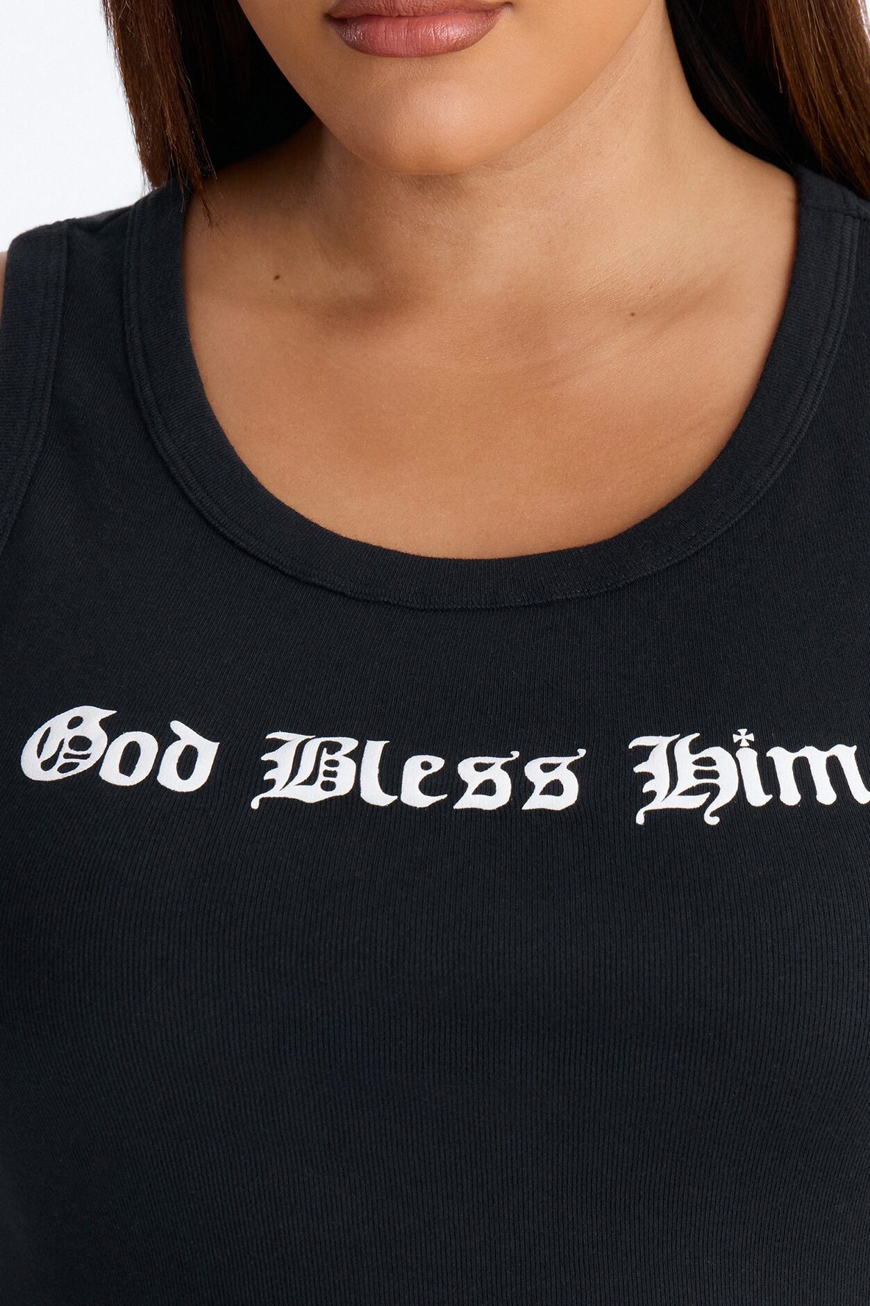 God Bless Him Ribbed Tank Top - Black