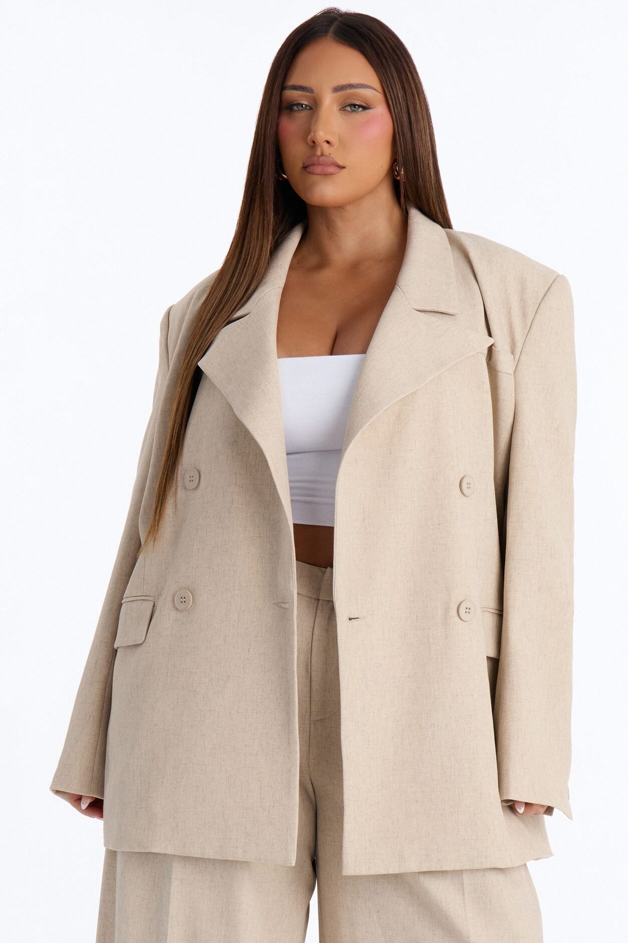 Miranda Oversized Double Breasted Blazer - Natural