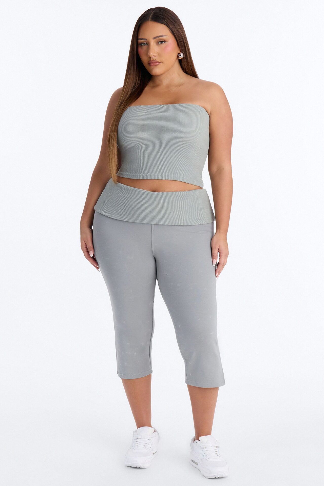 Reanna Strapless Ribbed Capri Set - Sage