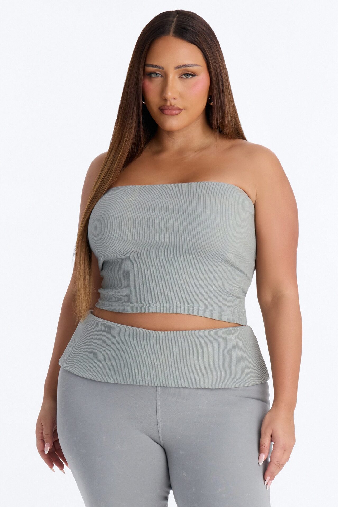 Reanna Strapless Ribbed Capri Set - Sage
