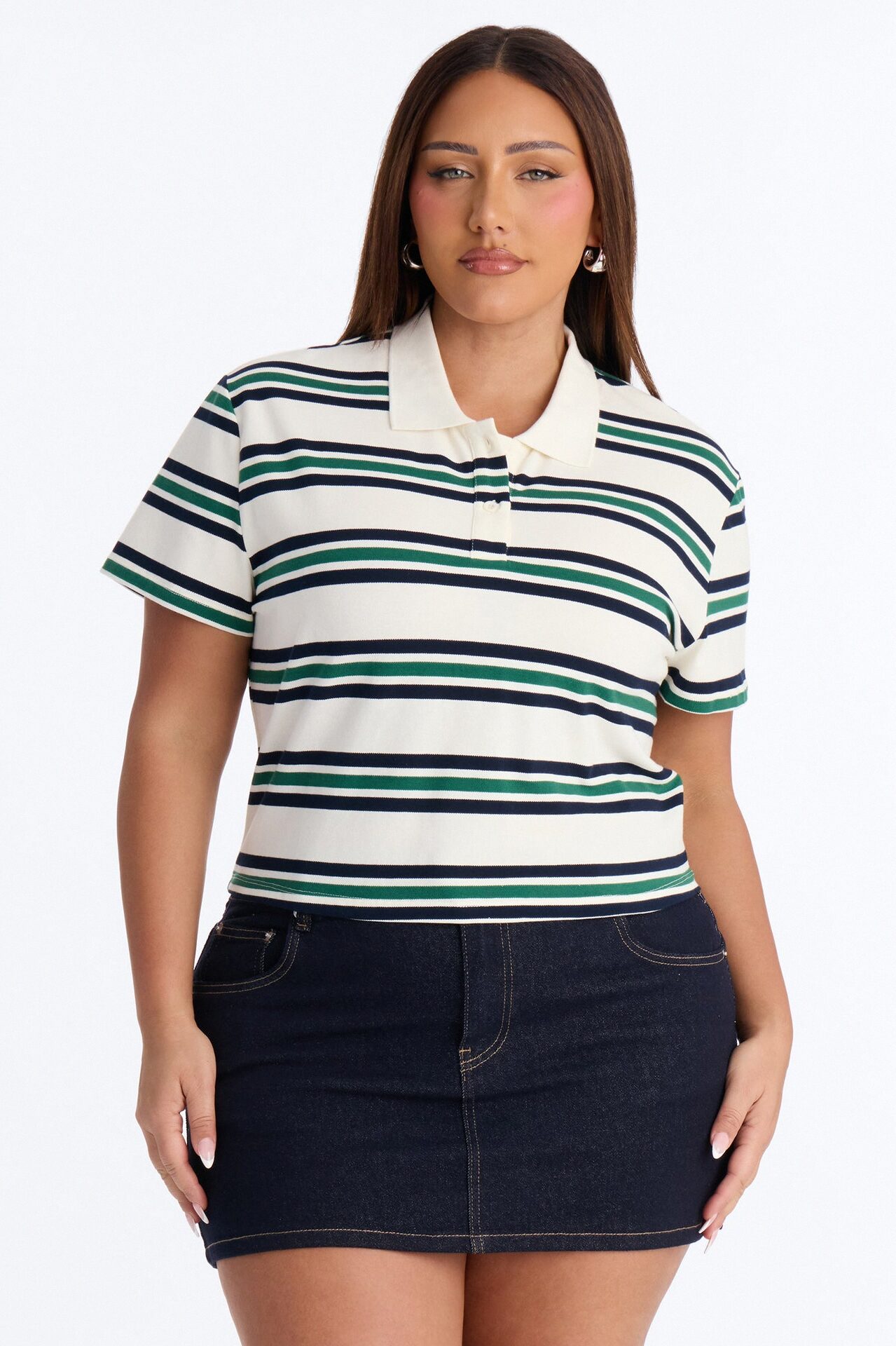 Country Club Striped Short Sleeve Polo Top - Green/combo