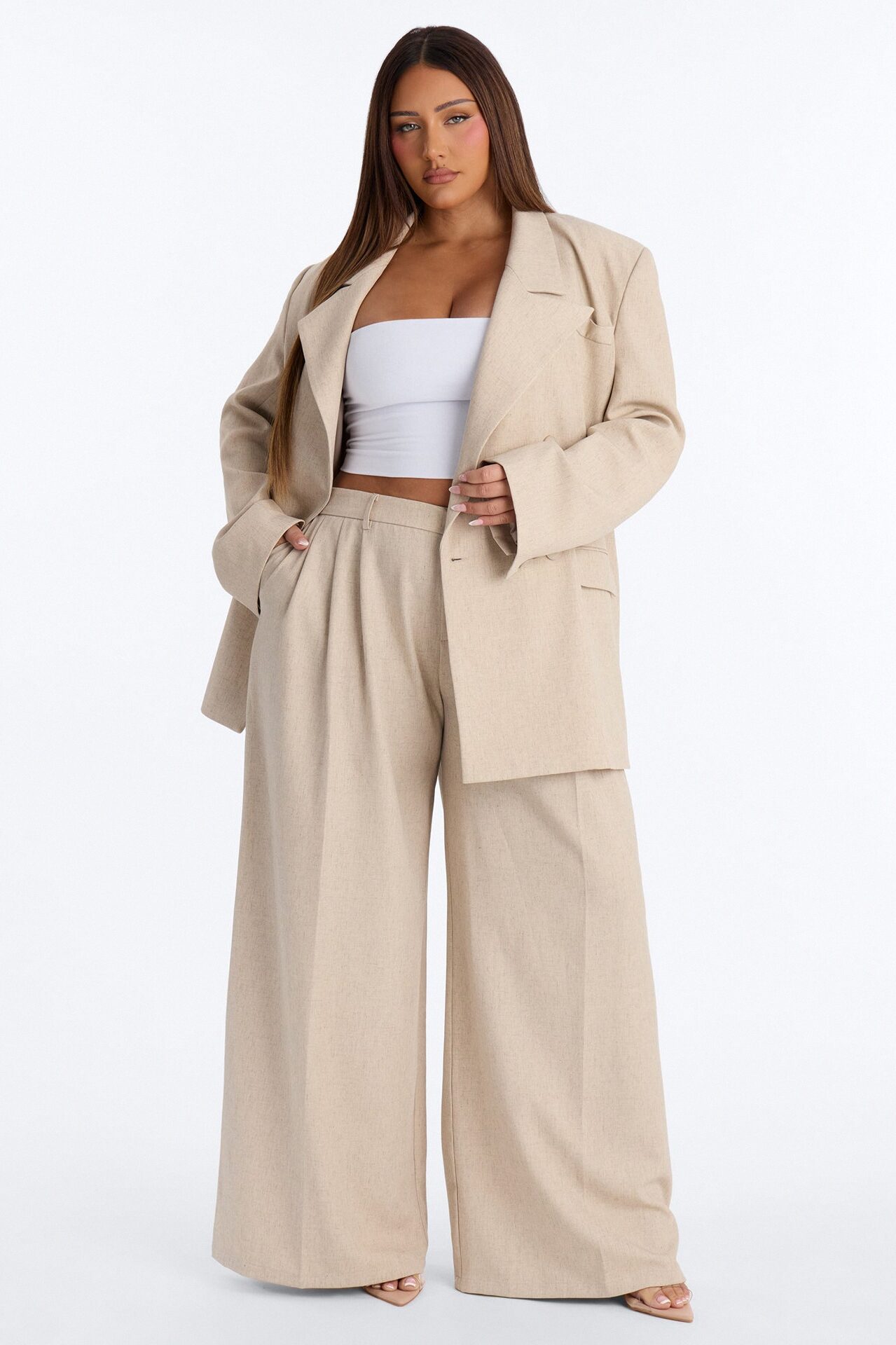 Miranda Wide Leg Pleated Trouser - Natural