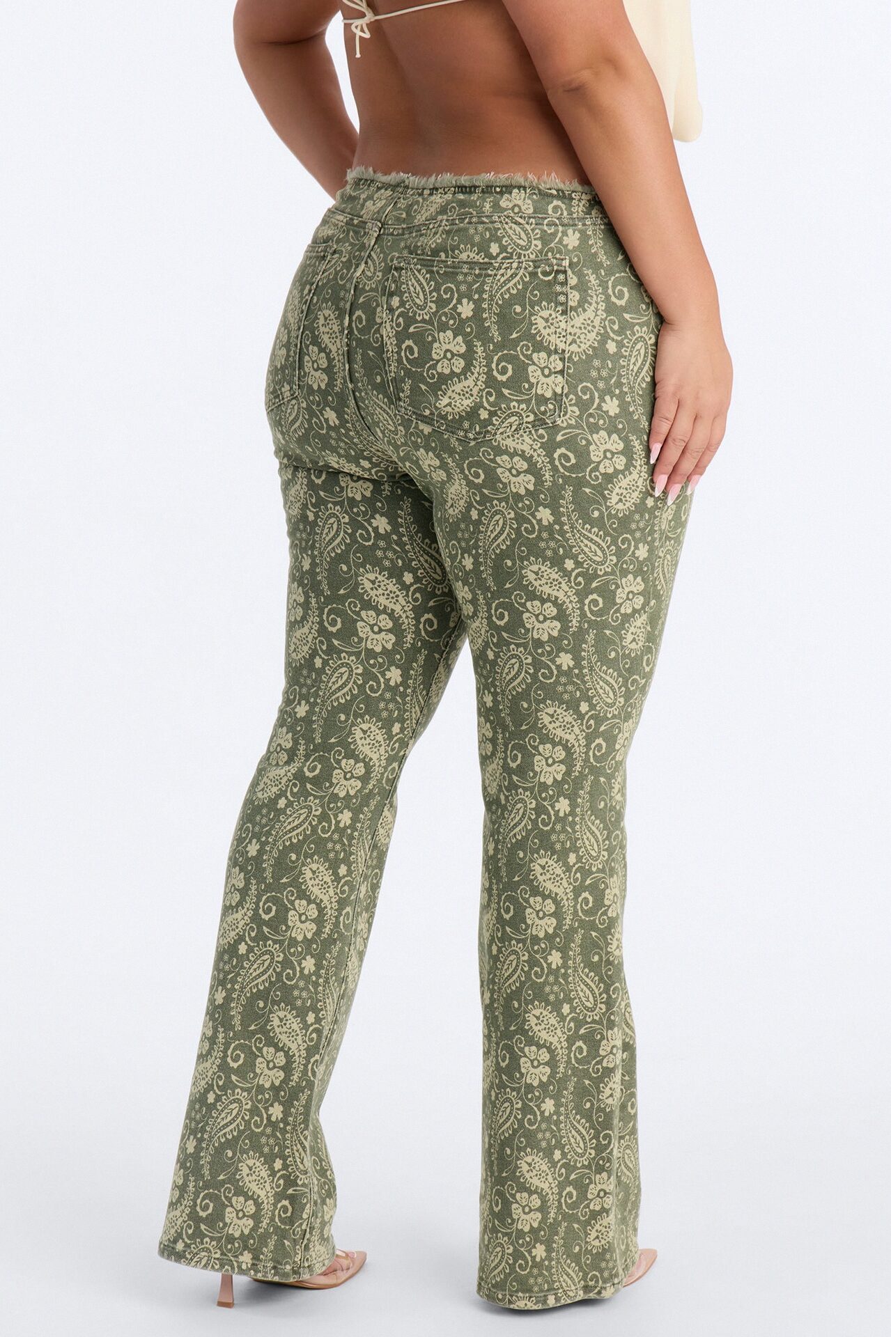 Lazy Paisley Low Rise Printed Jeans - Olive