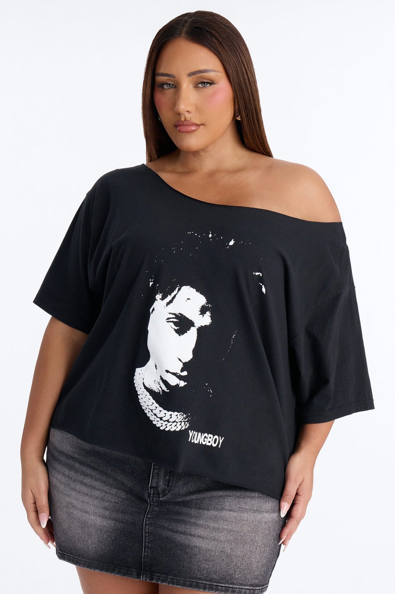 Youngboy Off Shoulder Chain Tee - Black