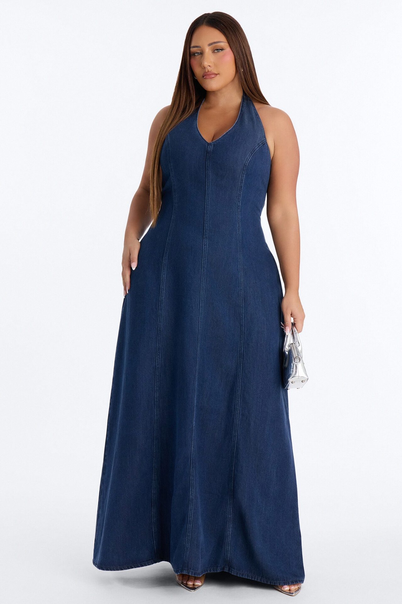 Zaira Halter Denim Maxi Dress - Dark Wash