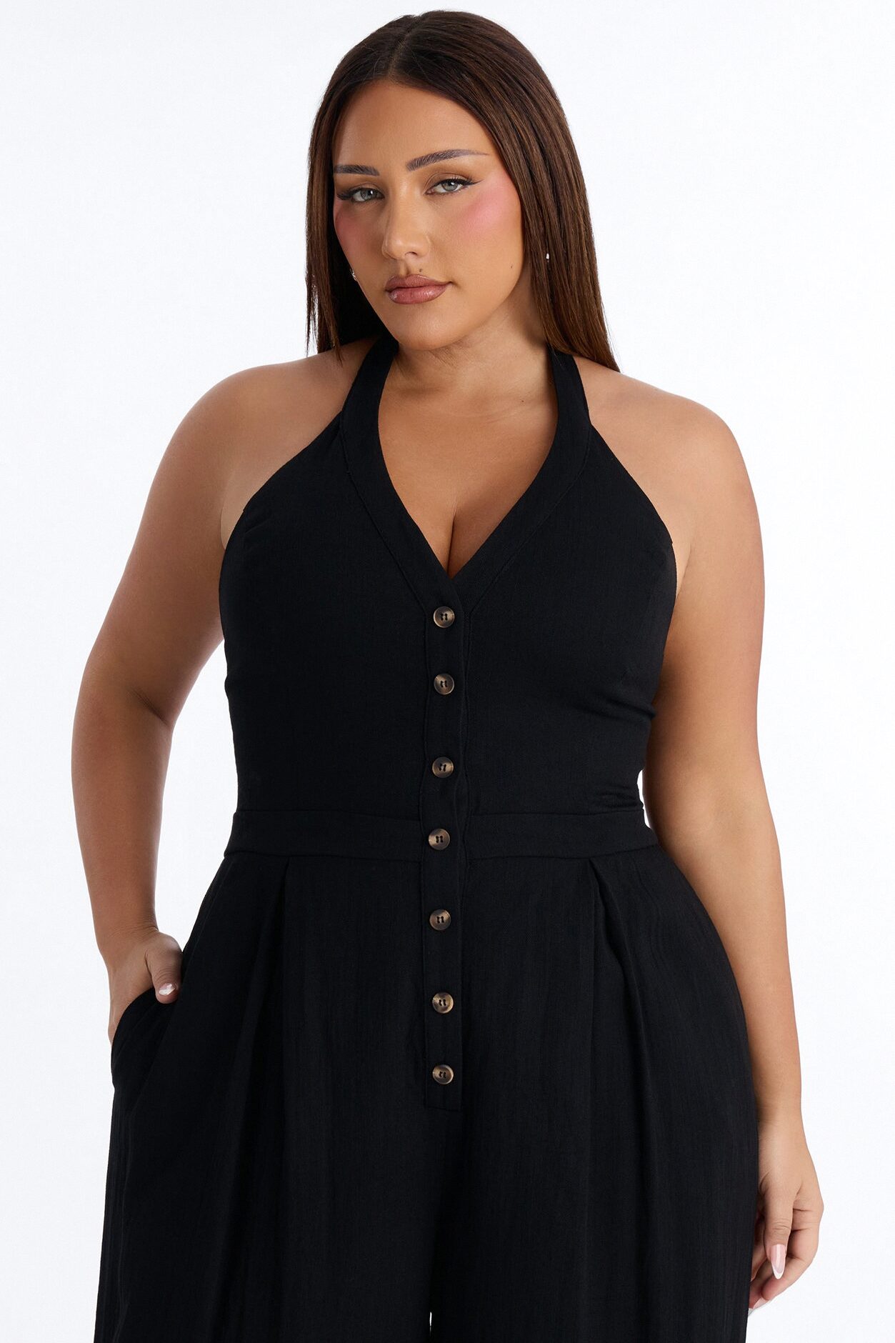 Liana Linen Halter Jumpsuit - Black