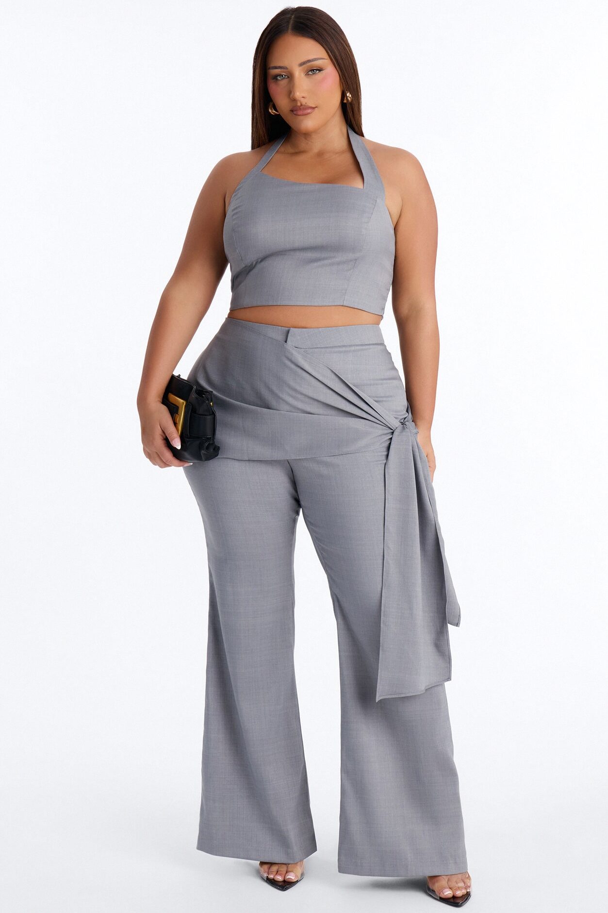 Lennon Asymmetrical Wrap Trouser Set - Grey