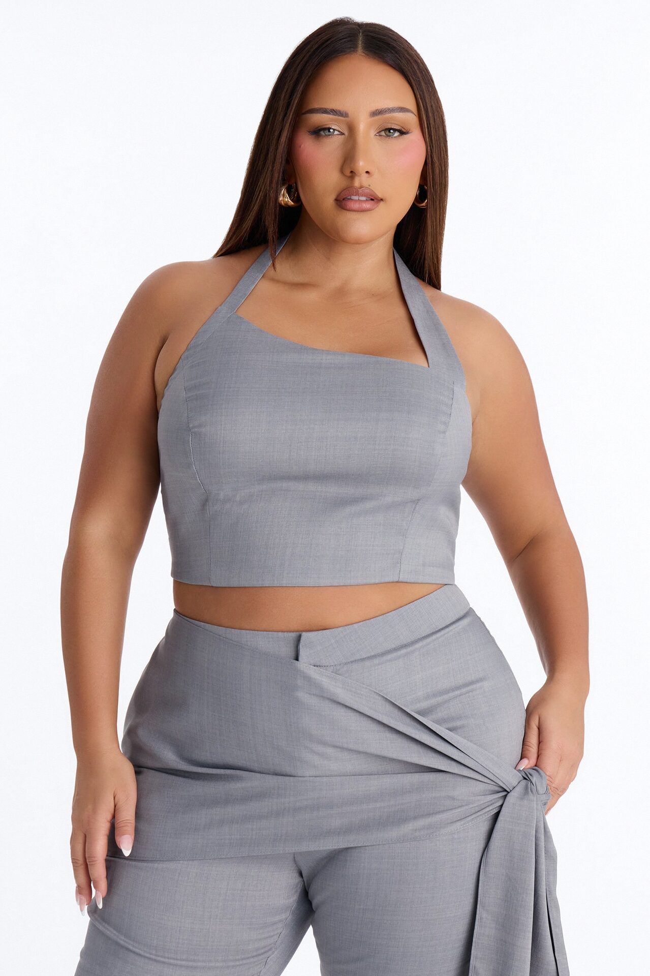 Lennon Asymmetrical Wrap Trouser Set - Grey