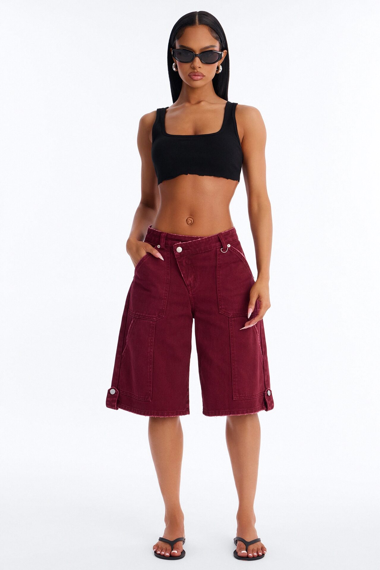 Keepsake Crossover Denim Jorts - Burgundy