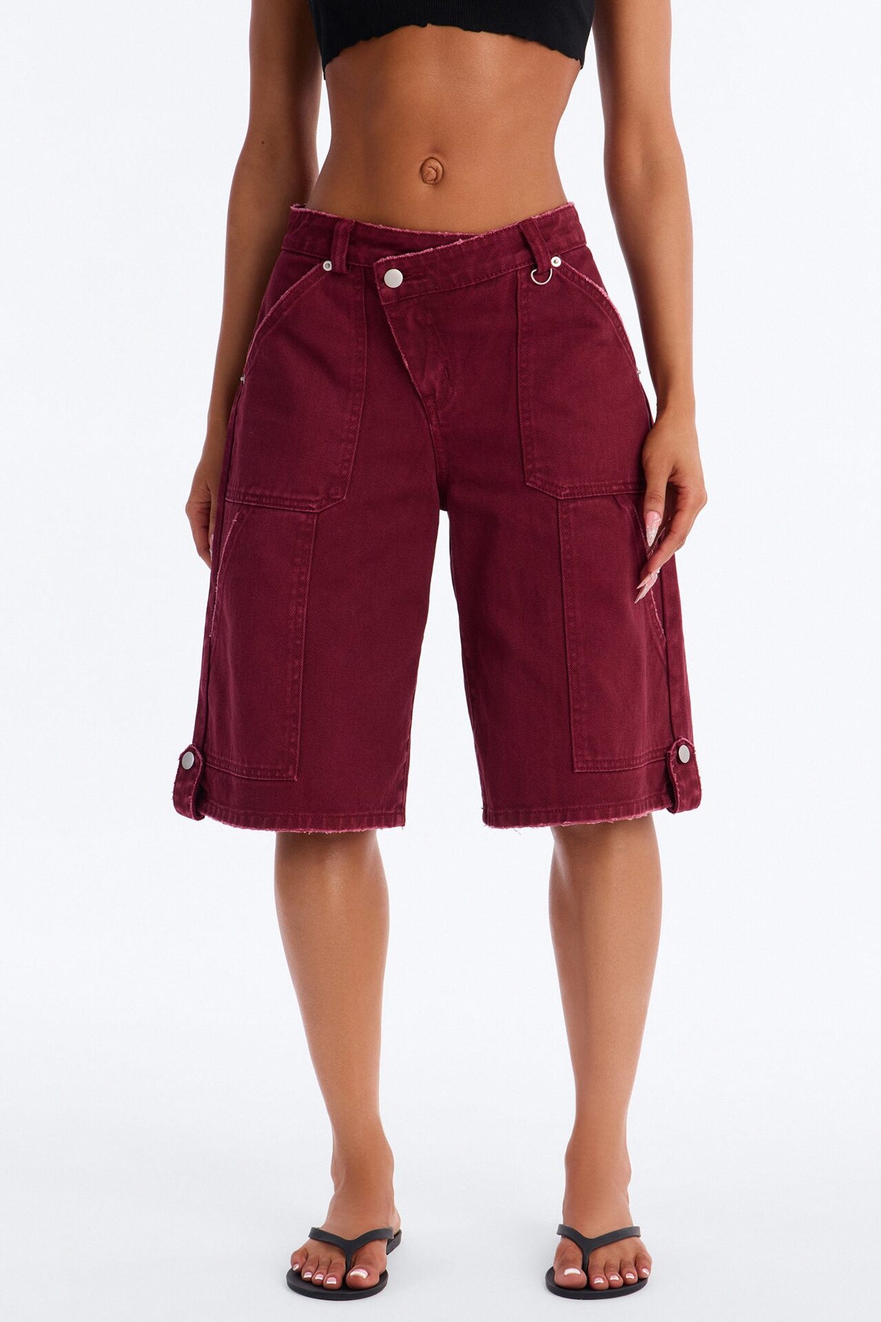 Keepsake Crossover Denim Jorts - Burgundy
