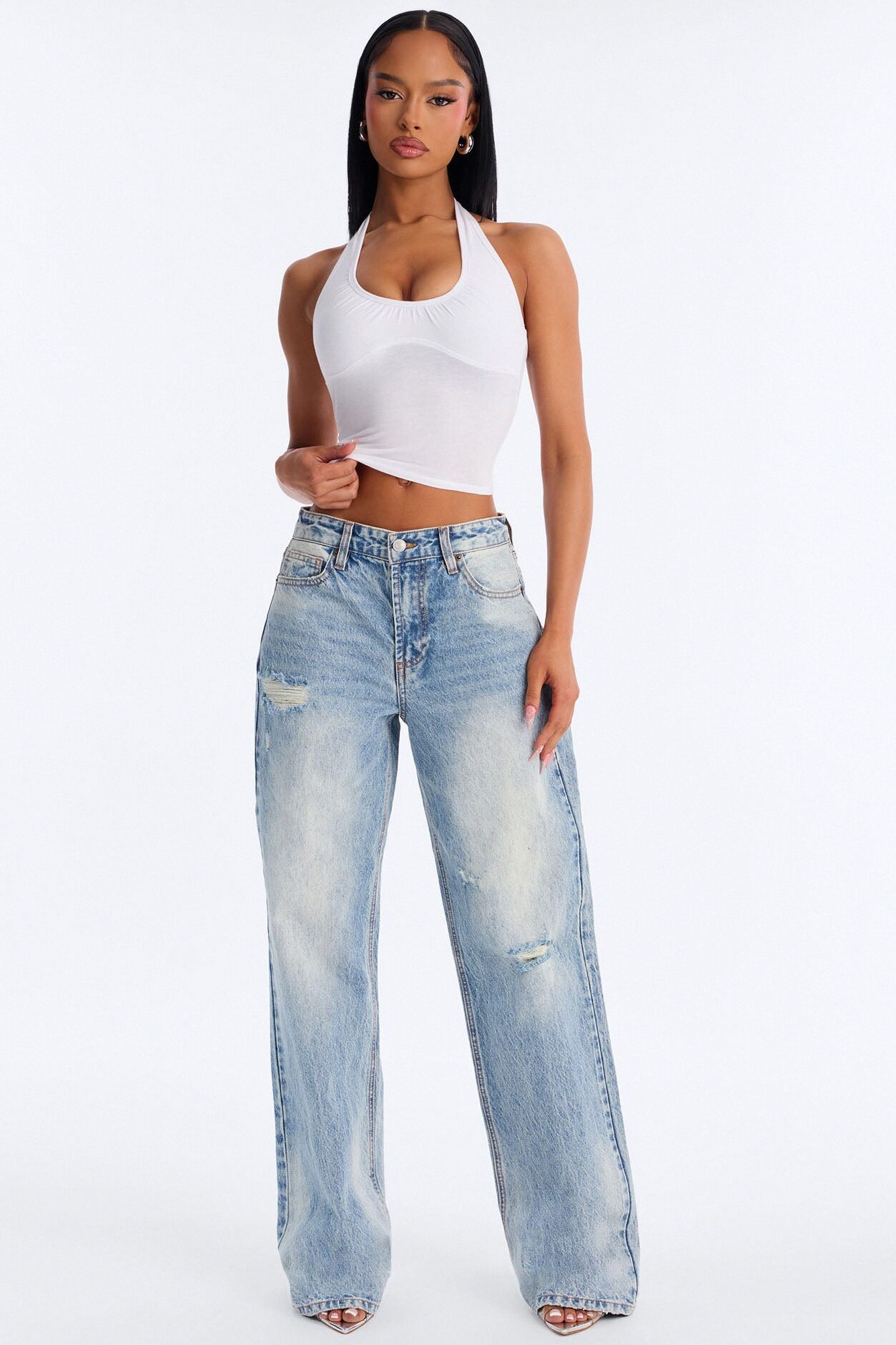 Feeling A Way Ripped Straight Leg Jeans - Light Wash