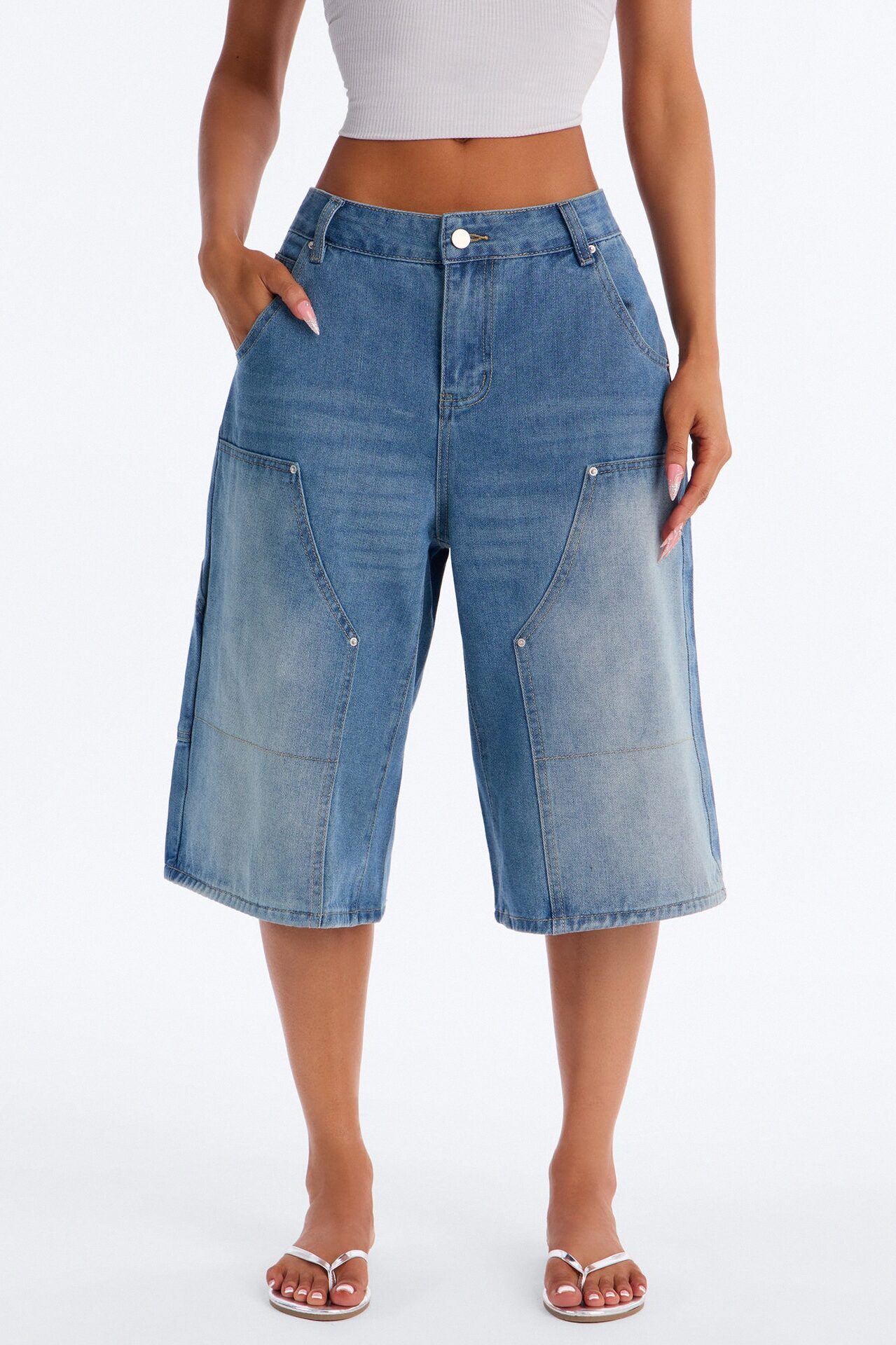 Above Average Utility Denim Jorts - Medium Wash
