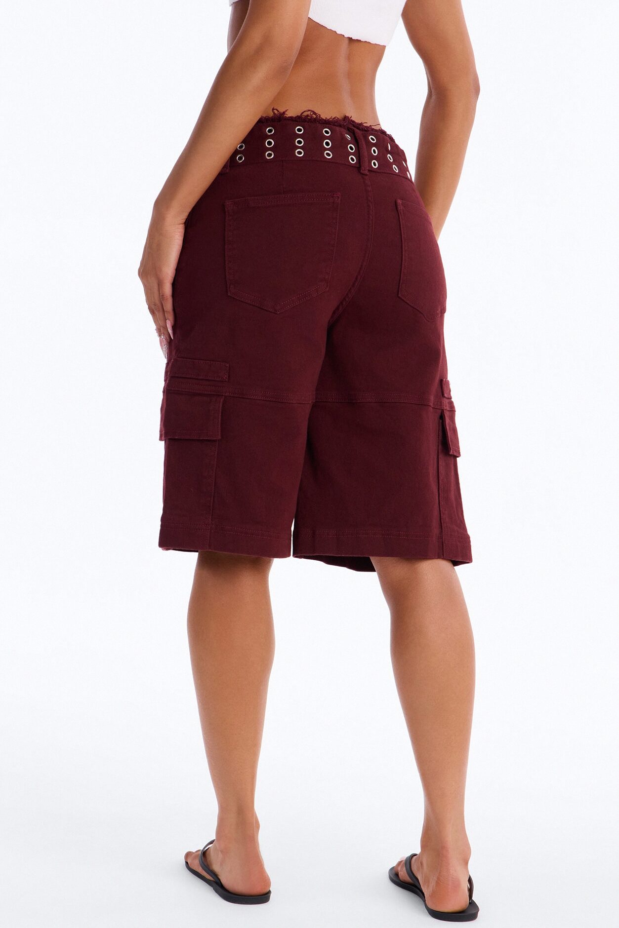 Valerie Cargo Cut Off Waistband Denim Shorts - Wine