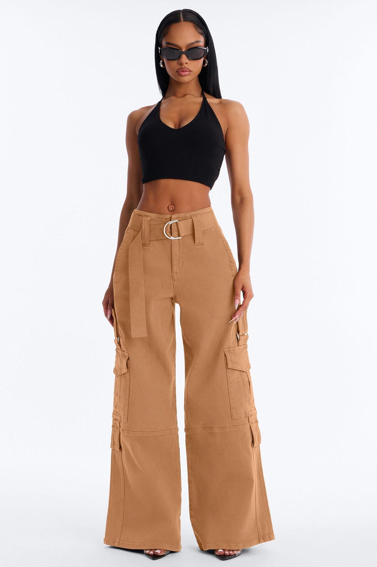 Natalia High Rise Cargo Belted Wide Leg Pant 33″ - Terracotta
