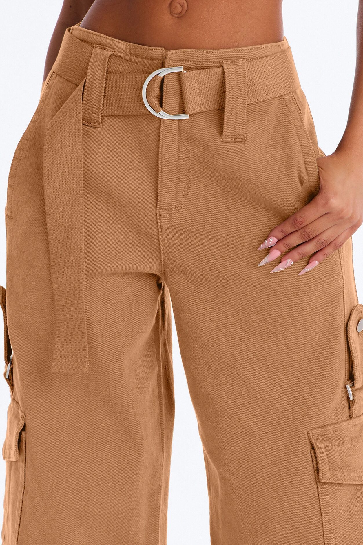 Natalia High Rise Cargo Belted Wide Leg Pant 33″ - Terracotta
