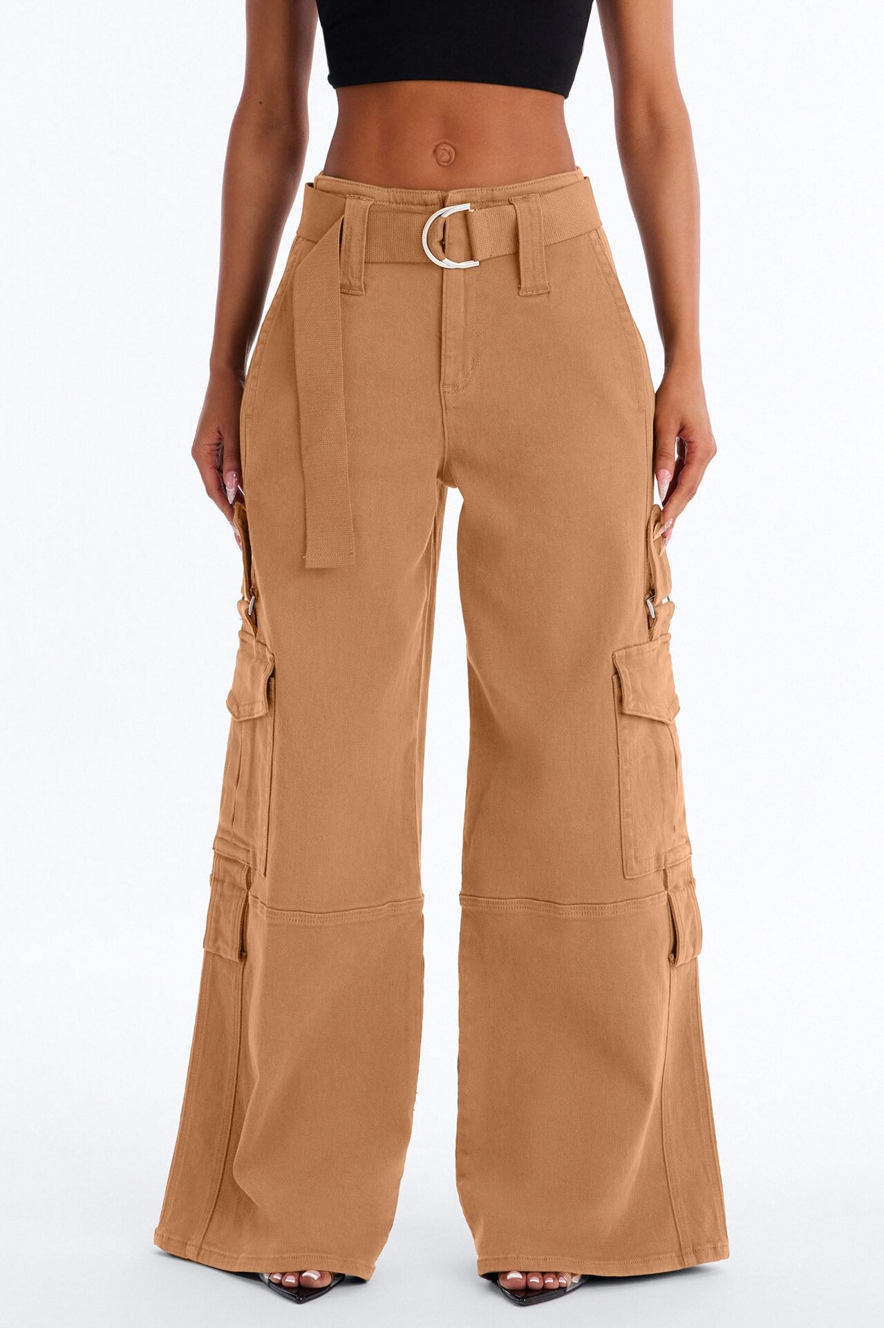 Natalia High Rise Cargo Belted Wide Leg Pant 33″ - Terracotta