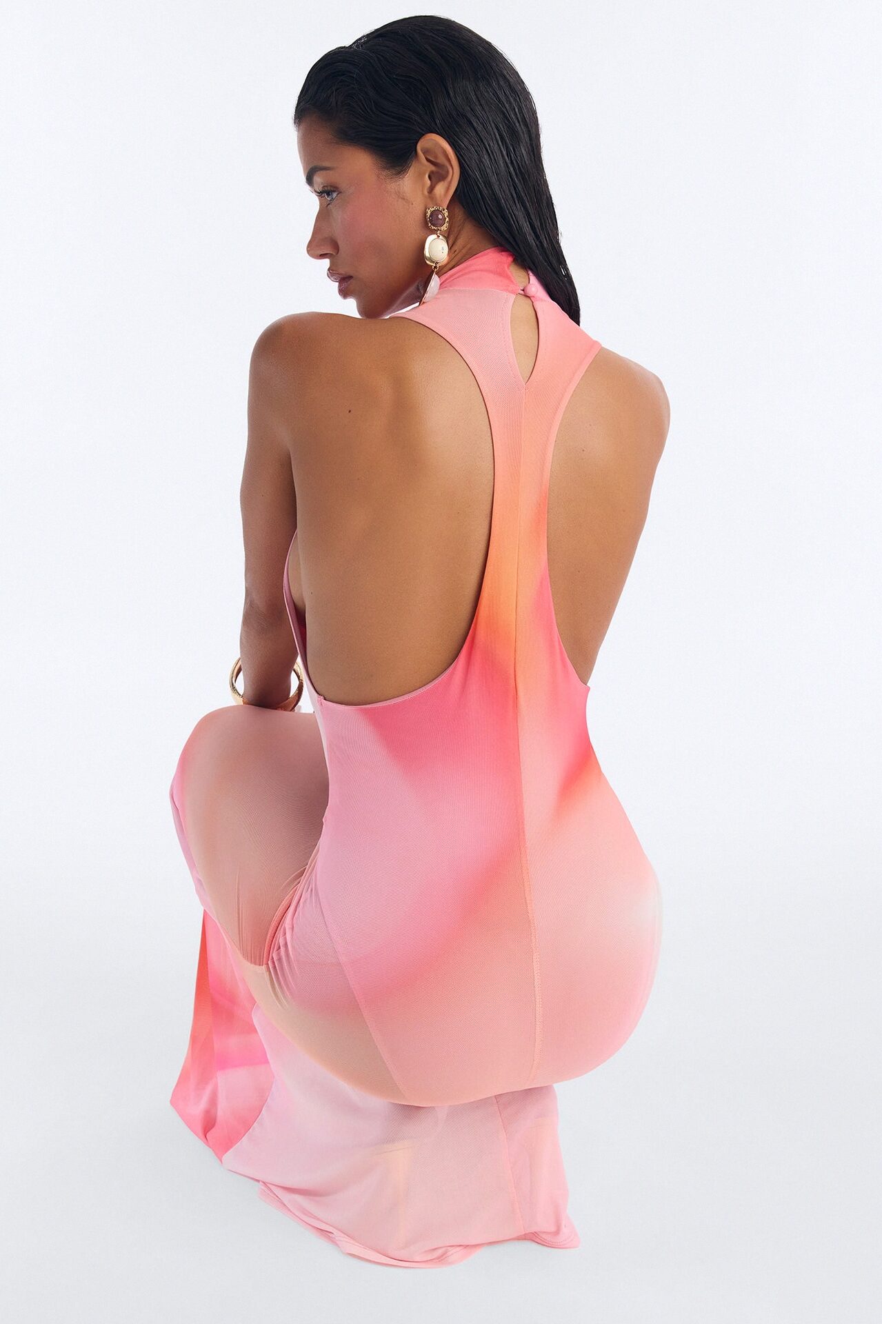 Zenna Ombre Mesh Maxi Dress - Pink