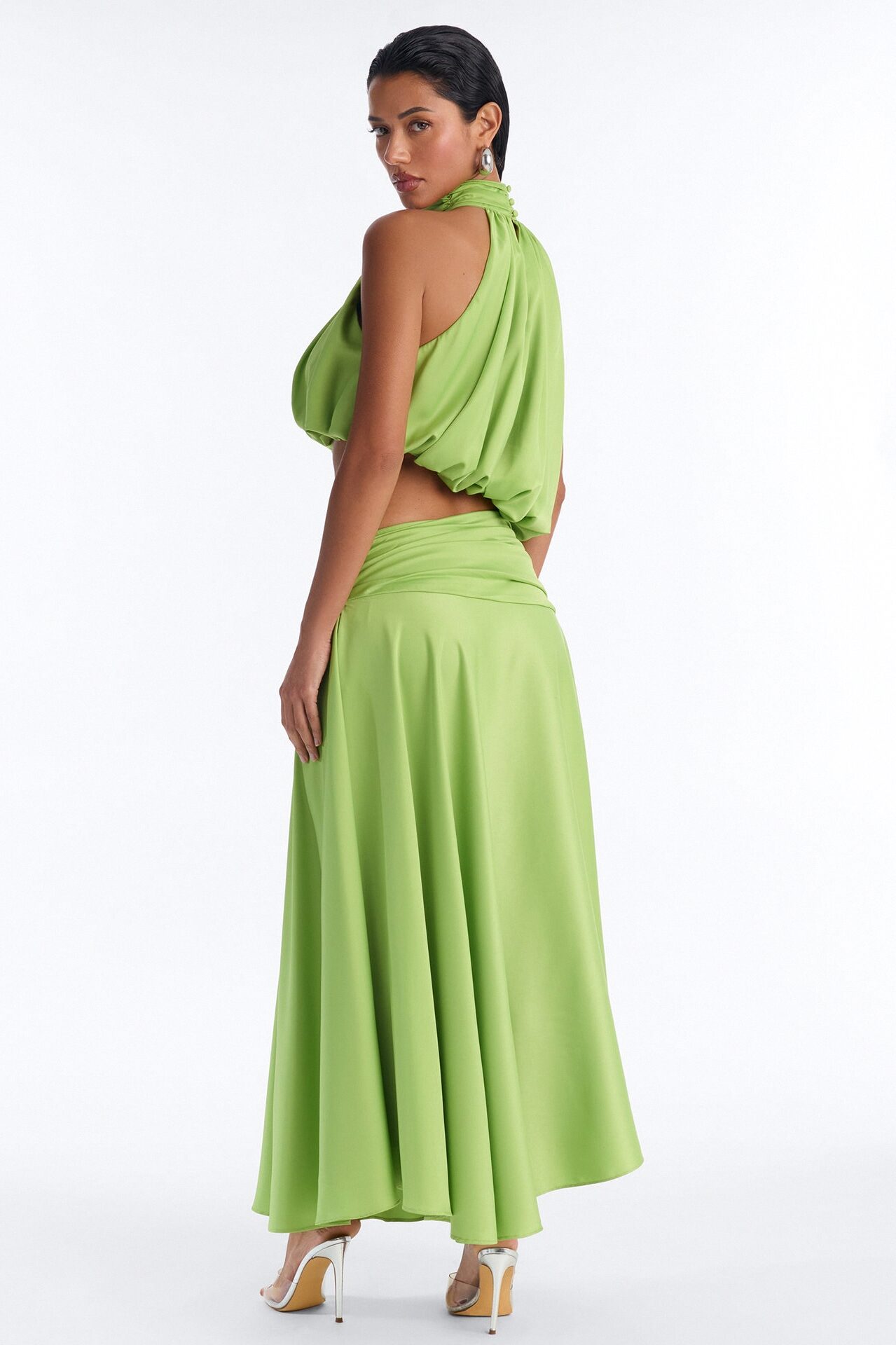 Gemma Satin Halter Skirt Set - Lime