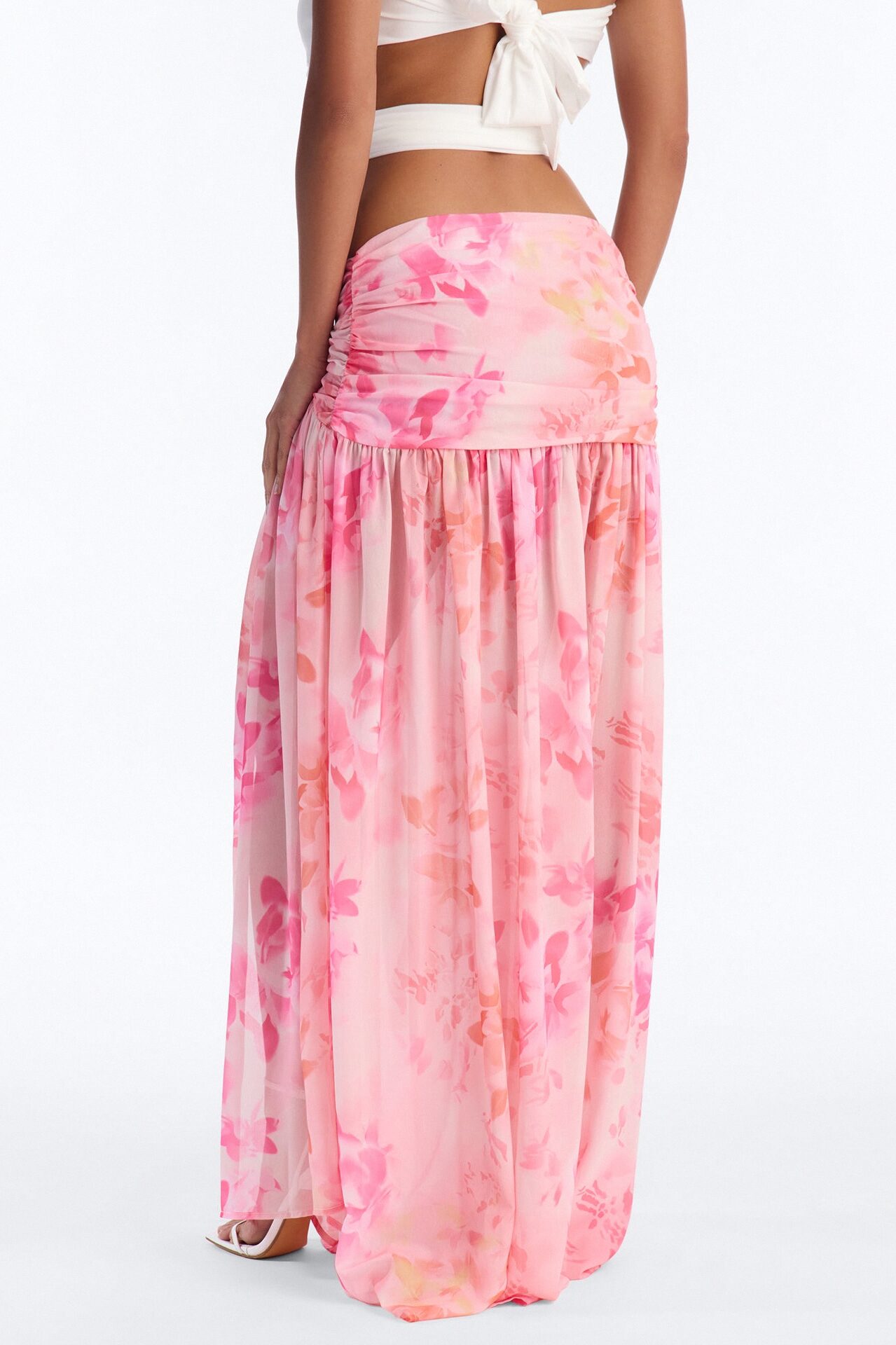 Summer Muse Floral Chiffon High Slit Maxi Skirt - Pink/combo