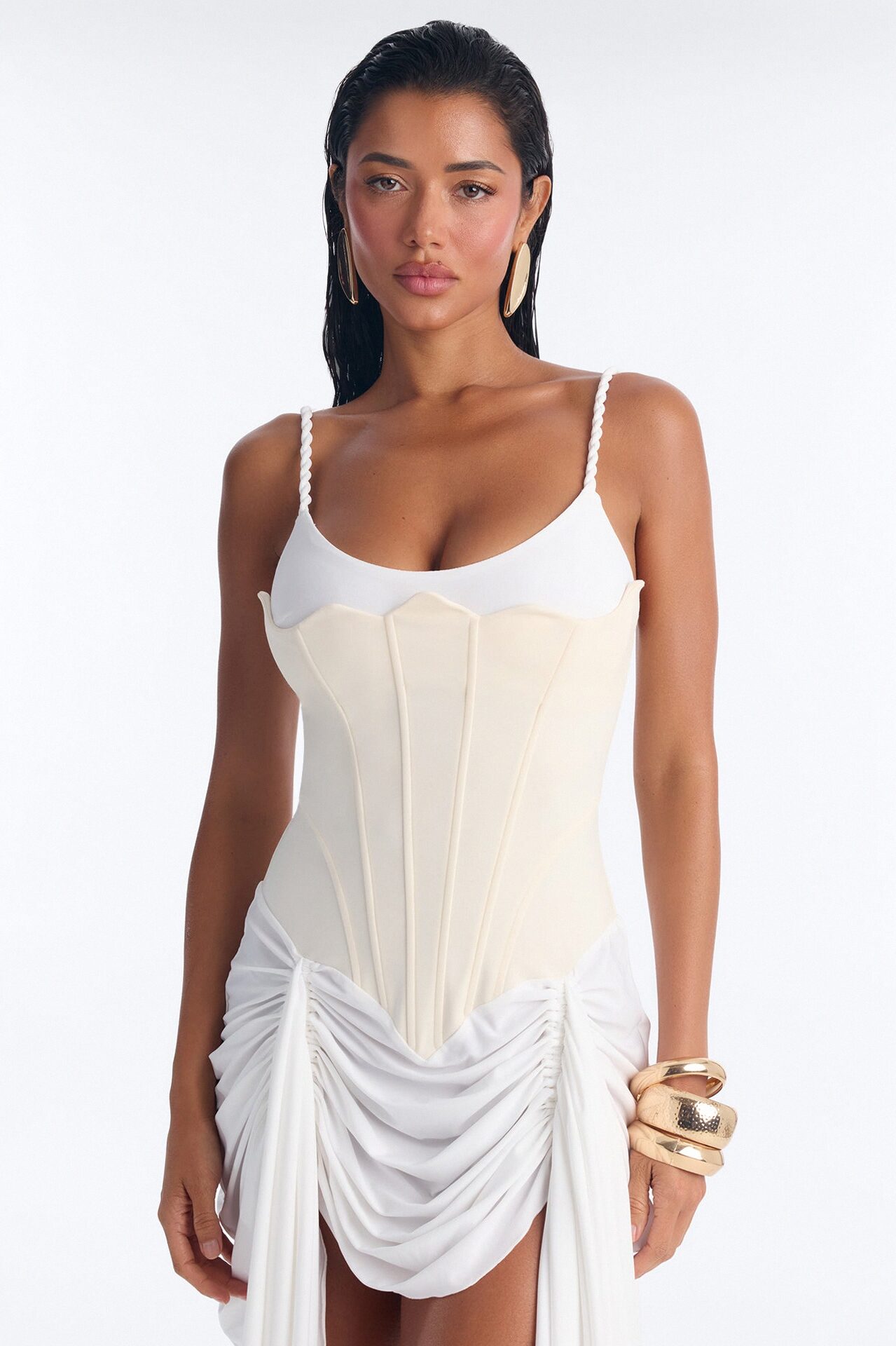 Karina Corset Waist Micro Mini Dress - White/combo